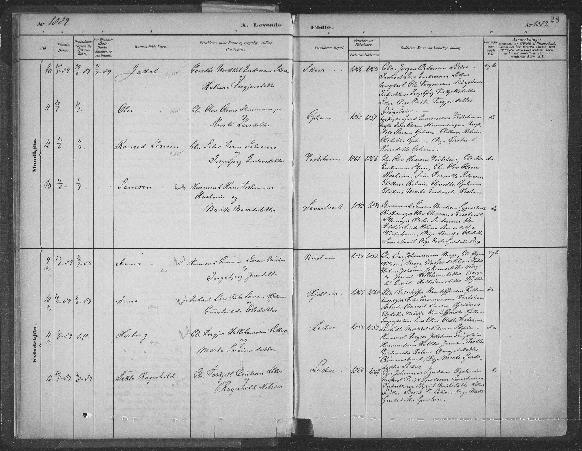 Ulvik sokneprestembete, AV/SAB-A-78801/H/Hab: Parish register (copy) no. A 3, 1883-1908, p. 28