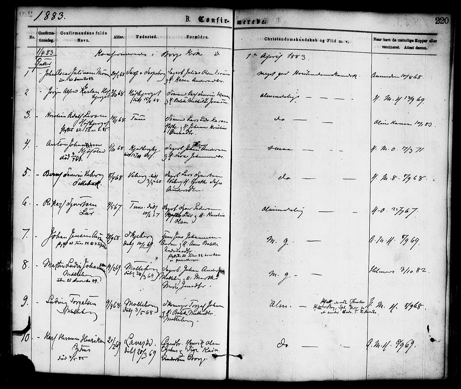 Borge prestekontor Kirkebøker, SAO/A-10903/F/Fa/L0007: Parish register (official) no. I 7, 1875-1886, p. 220