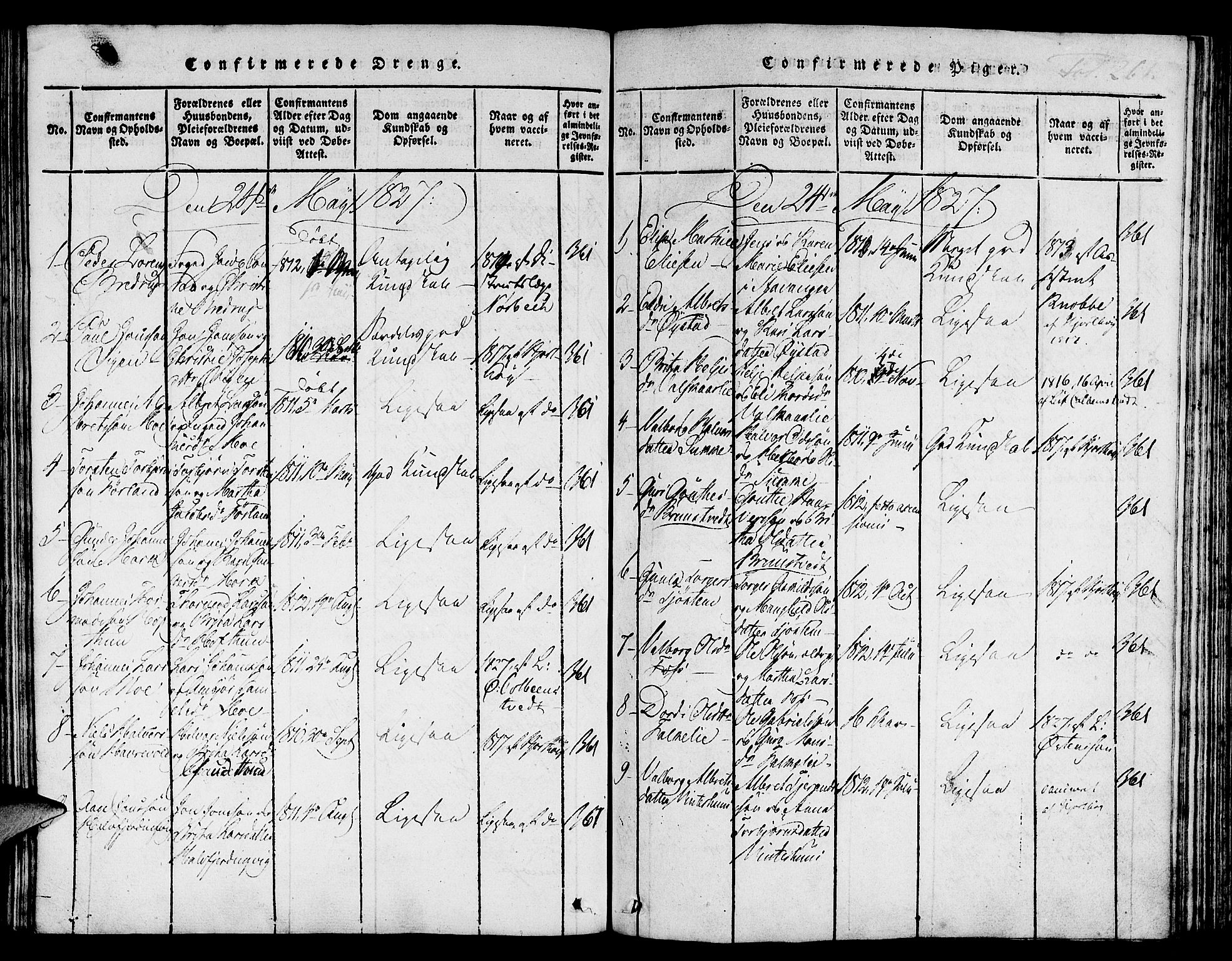 Suldal sokneprestkontor, SAST/A-101845/01/IV/L0006: Parish register (official) no. A 6, 1816-1836, p. 261