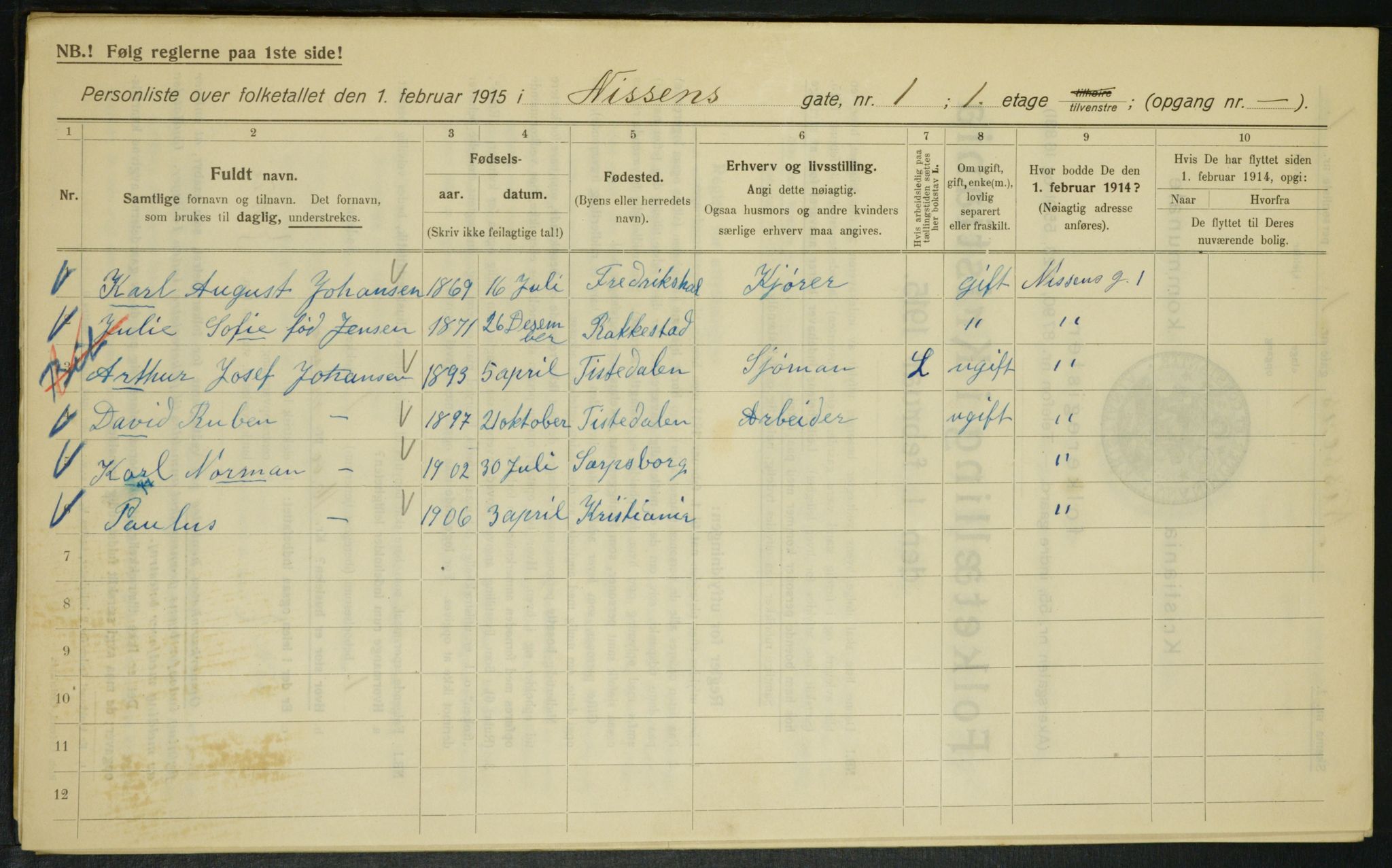 OBA, Municipal Census 1915 for Kristiania, 1915, p. 70585