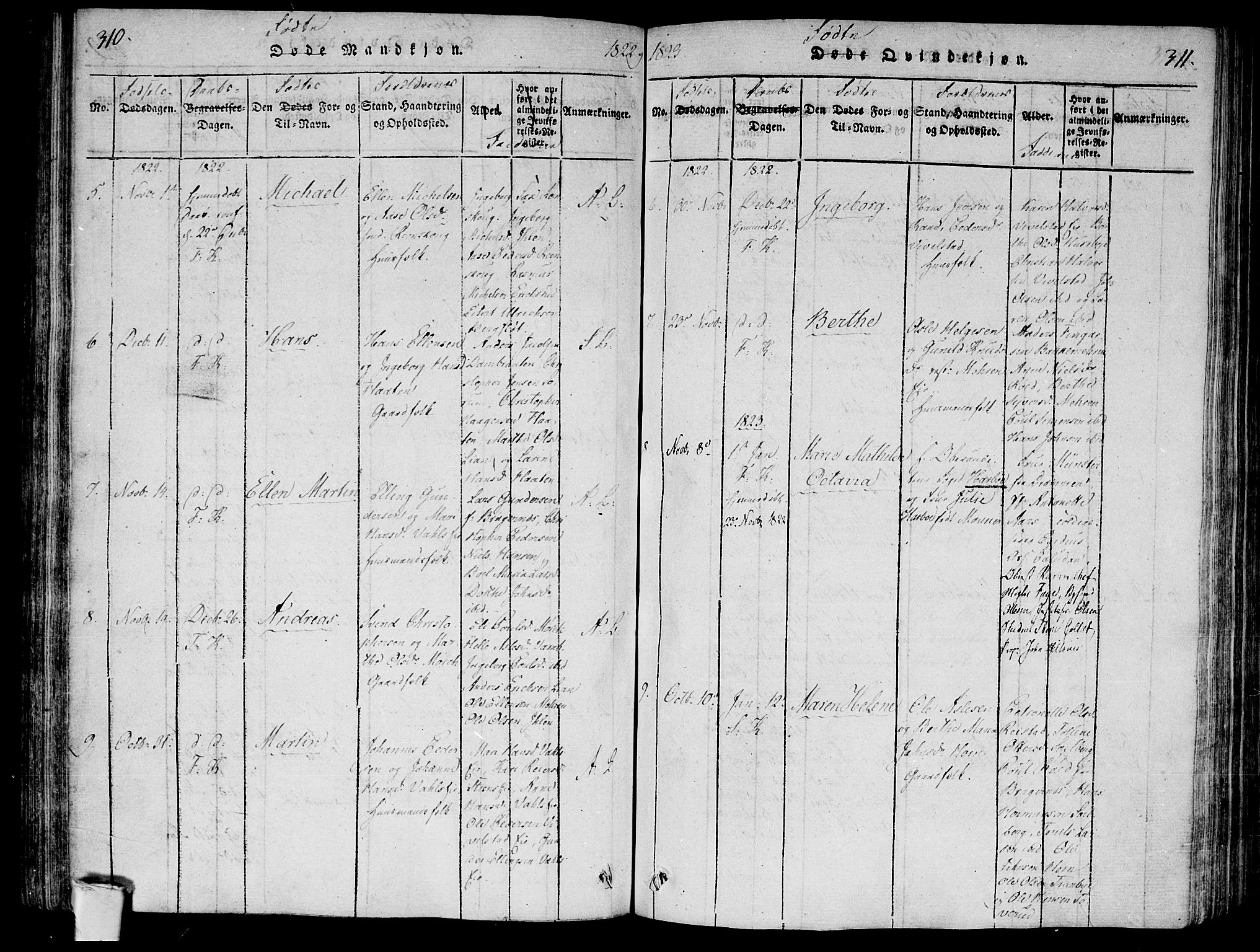 Lier kirkebøker, AV/SAKO-A-230/F/Fa/L0008: Parish register (official) no. I 8, 1813-1825, p. 310-311