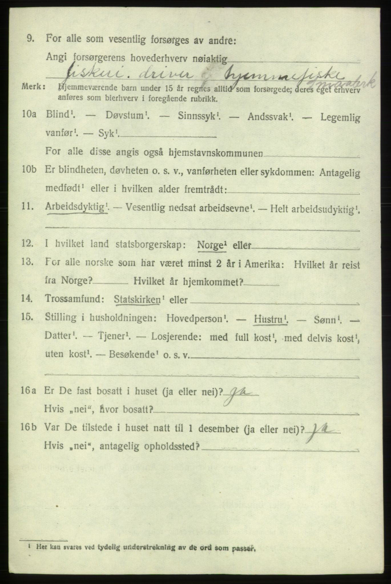 SAB, 1920 census for Bremnes, 1920, p. 1801