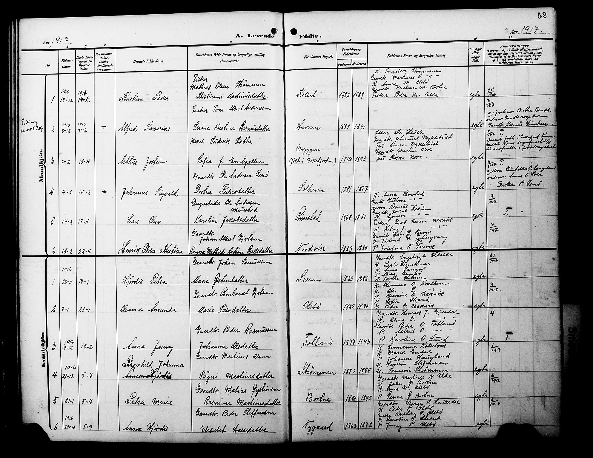 Davik sokneprestembete, AV/SAB-A-79701/H/Hab/Habc/L0003: Parish register (copy) no. C 3, 1907-1929, p. 52