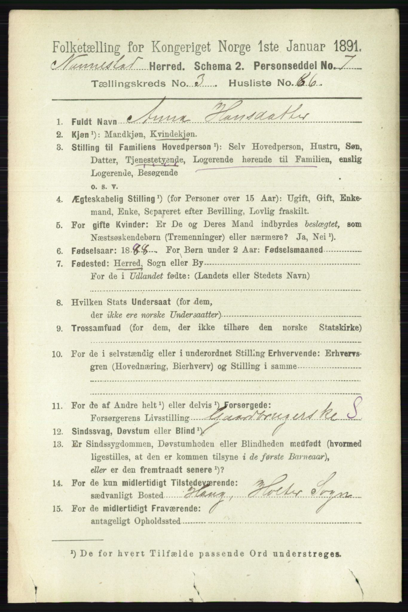 RA, 1891 census for 0238 Nannestad, 1891, p. 1963