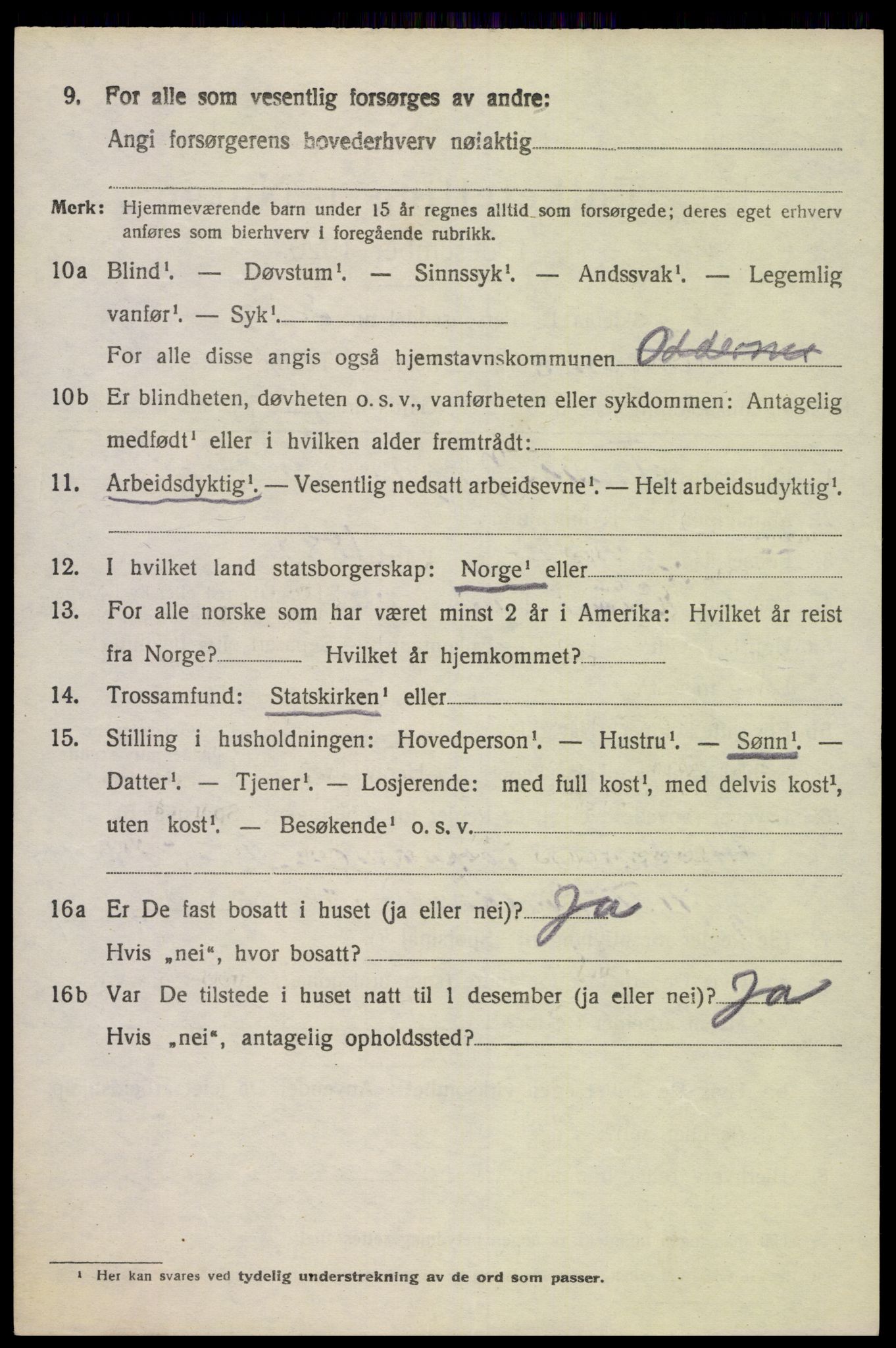 SAK, 1920 census for Oddernes, 1920, p. 11144