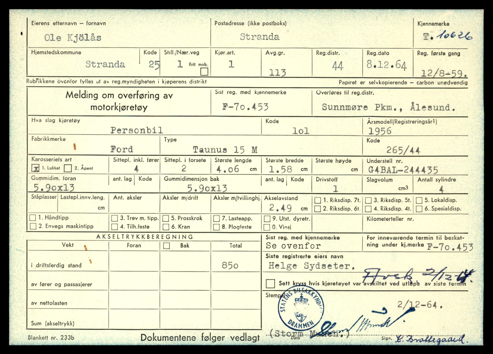 Møre og Romsdal vegkontor - Ålesund trafikkstasjon, AV/SAT-A-4099/F/Fe/L0022: Registreringskort for kjøretøy T 10584 - T 10694, 1927-1998, p. 1359