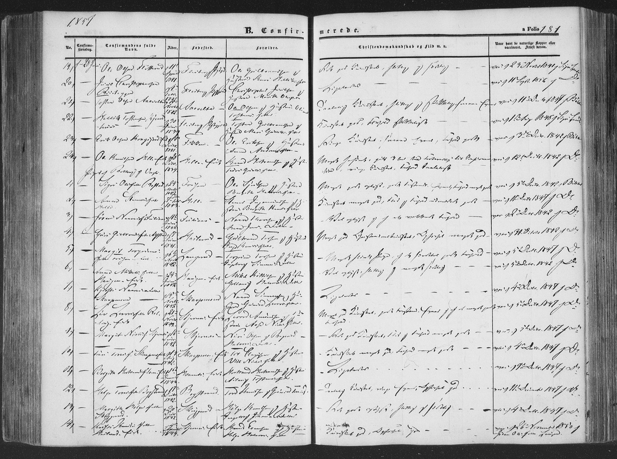 Rollag kirkebøker, AV/SAKO-A-240/F/Fa/L0008: Parish register (official) no. I 8, 1847-1860, p. 181