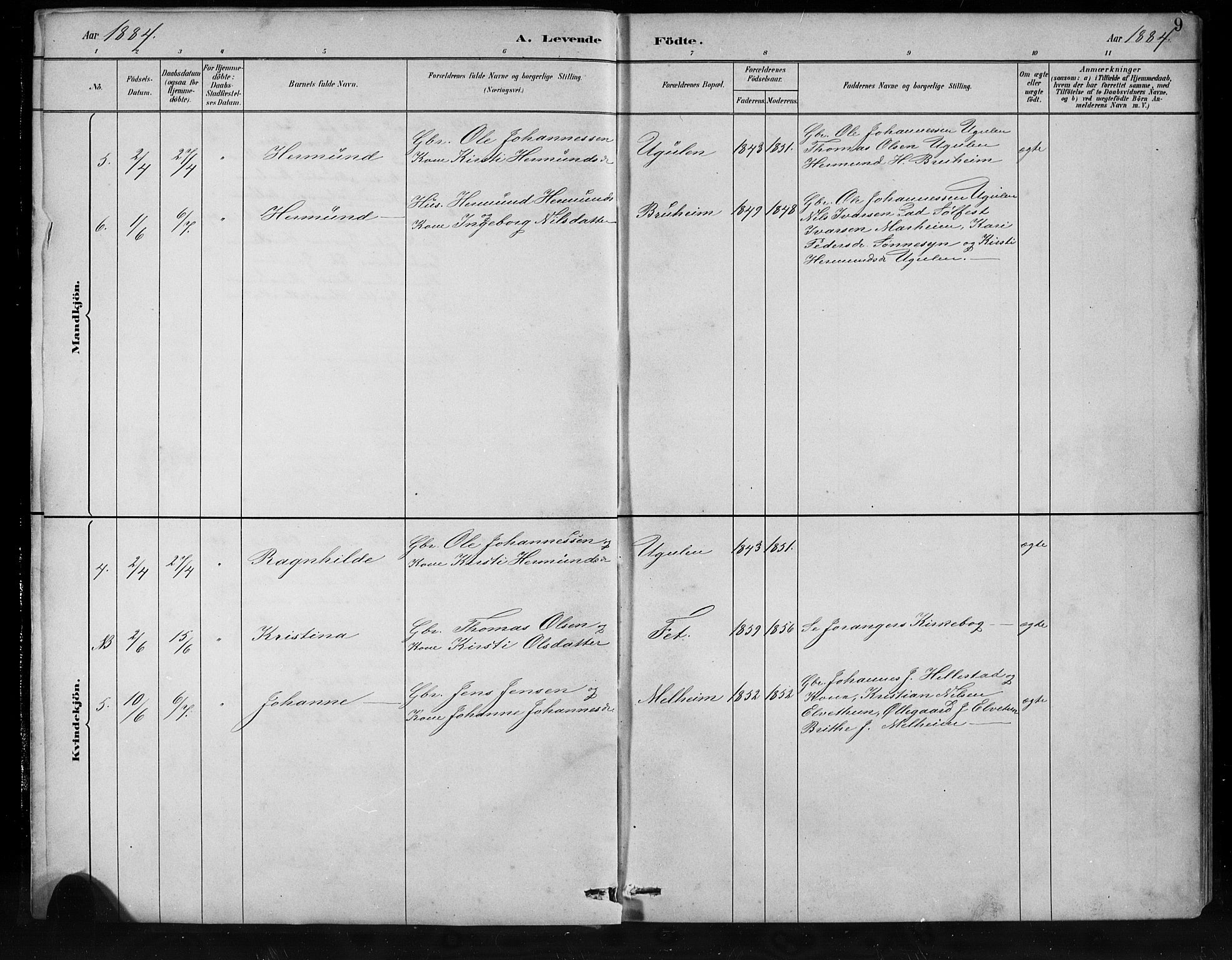 Jostedal sokneprestembete, AV/SAB-A-80601/H/Hab/Habb/L0001: Parish register (copy) no. B 1, 1882-1921, p. 9