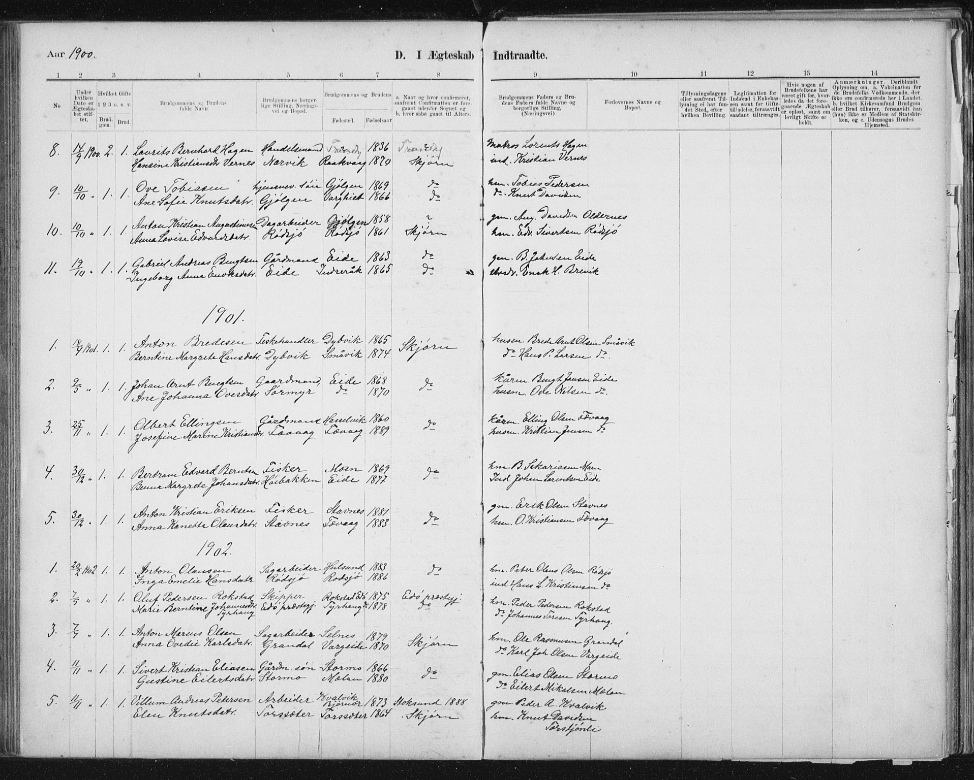 Ministerialprotokoller, klokkerbøker og fødselsregistre - Sør-Trøndelag, AV/SAT-A-1456/653/L0660: Parish register (copy) no. 653C04, 1894-1919