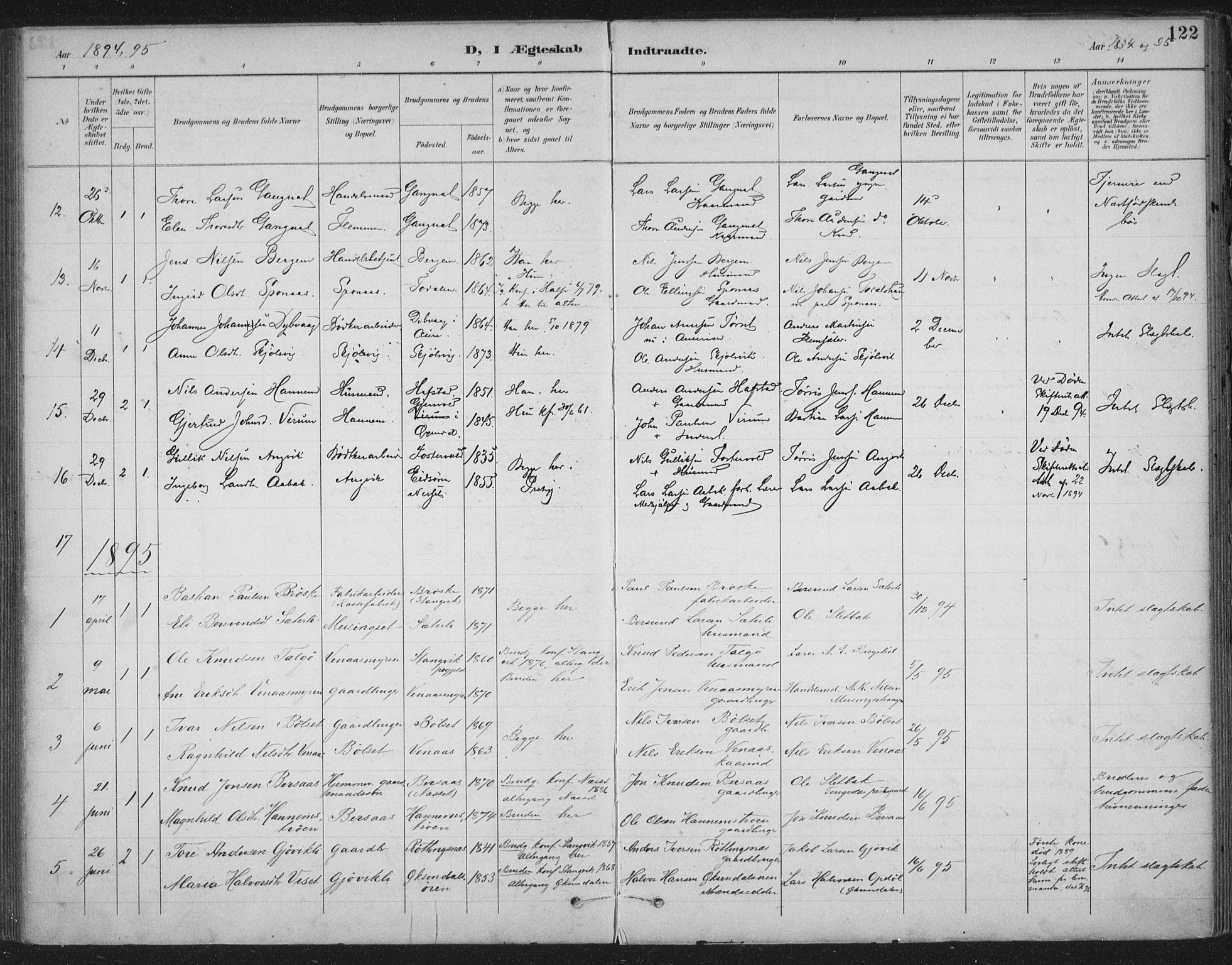 Ministerialprotokoller, klokkerbøker og fødselsregistre - Møre og Romsdal, AV/SAT-A-1454/586/L0988: Parish register (official) no. 586A14, 1893-1905, p. 122