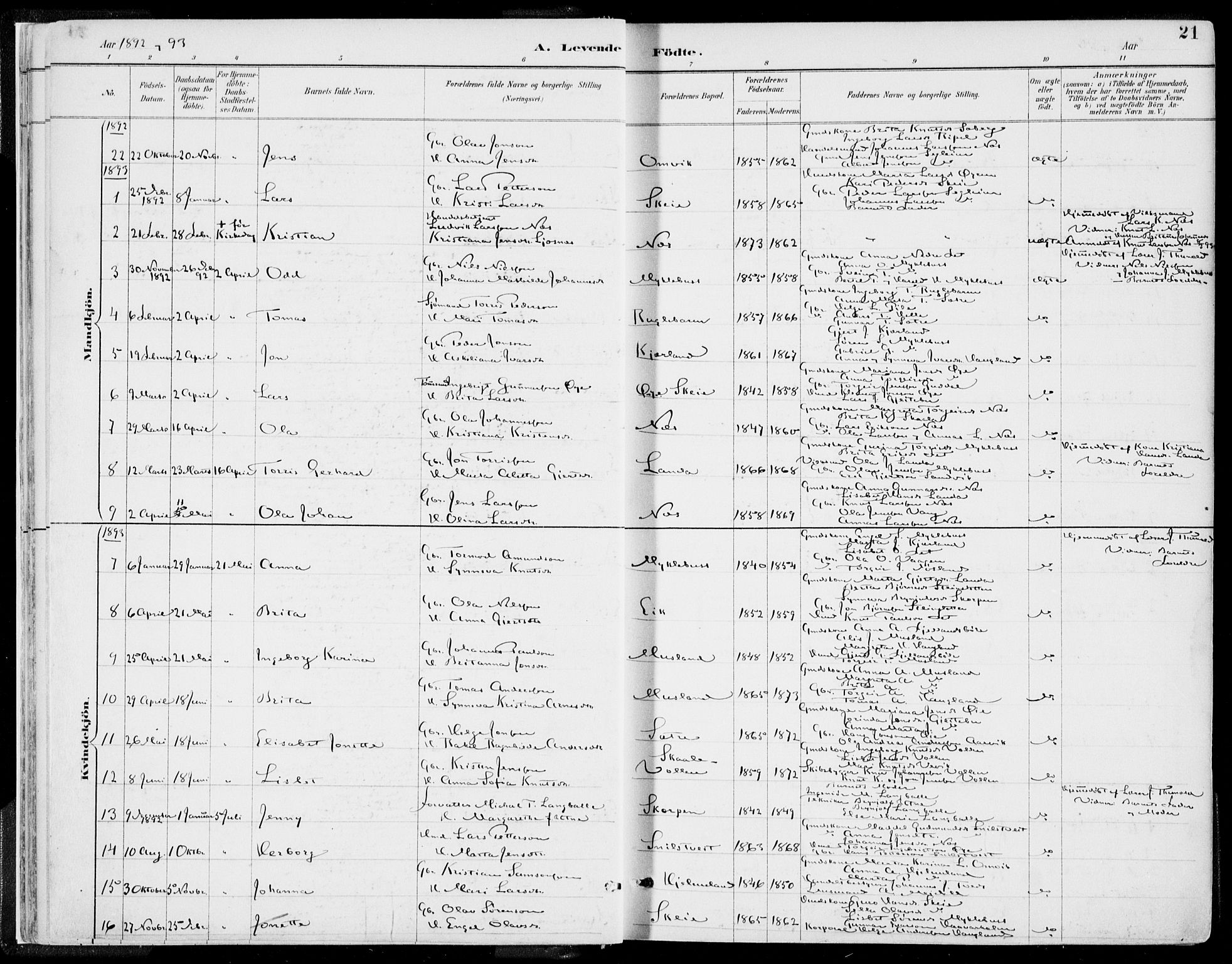 Kvinnherad sokneprestembete, AV/SAB-A-76401/H/Haa: Parish register (official) no. B  1, 1887-1921, p. 21