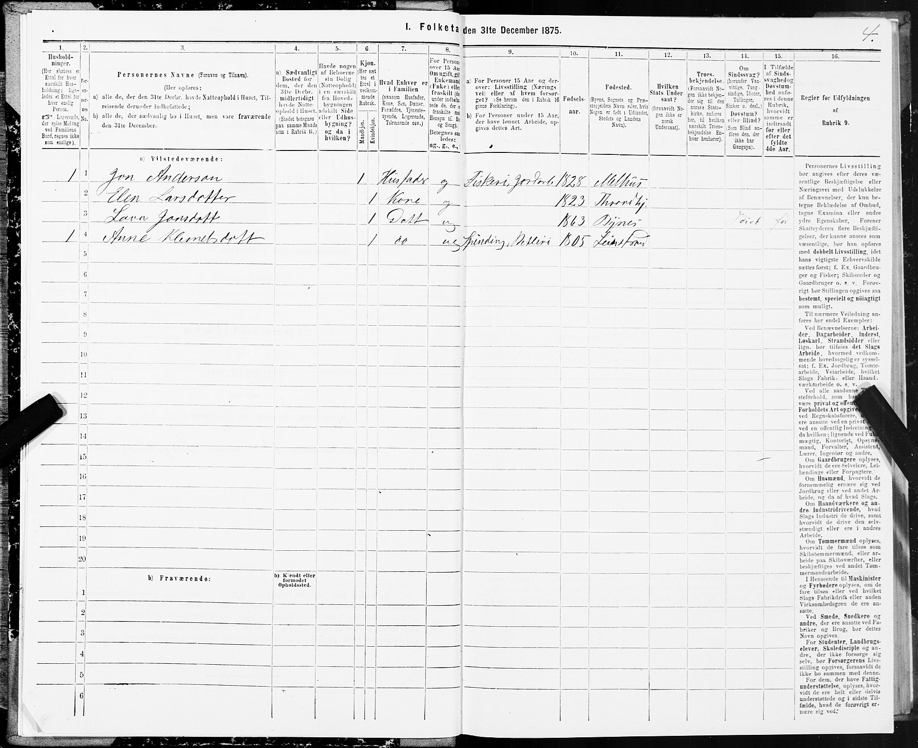 SAT, 1875 census for 1655P Byneset, 1875, p. 1004