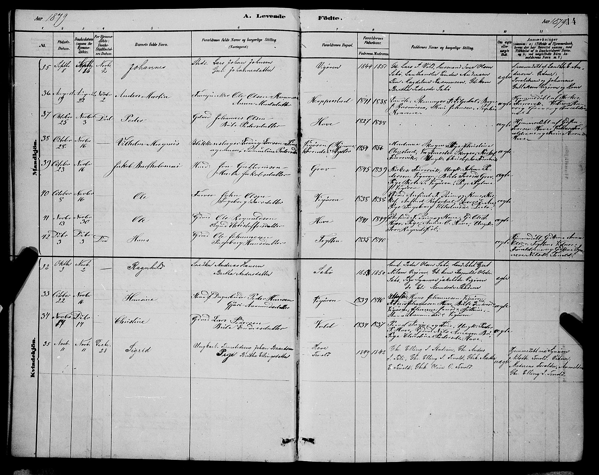 Vik sokneprestembete, AV/SAB-A-81501/H/Hab/Haba/L0003: Parish register (copy) no. A 3, 1878-1894, p. 14