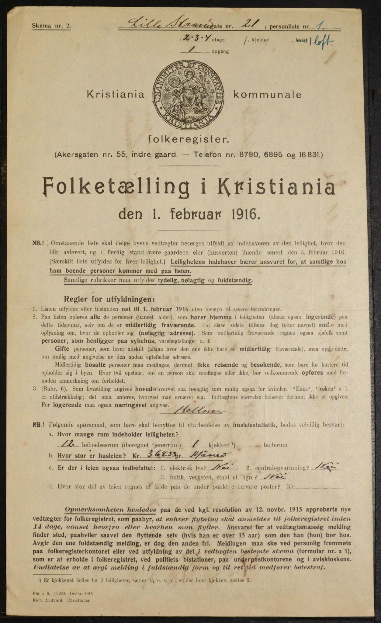 OBA, Municipal Census 1916 for Kristiania, 1916, p. 58897