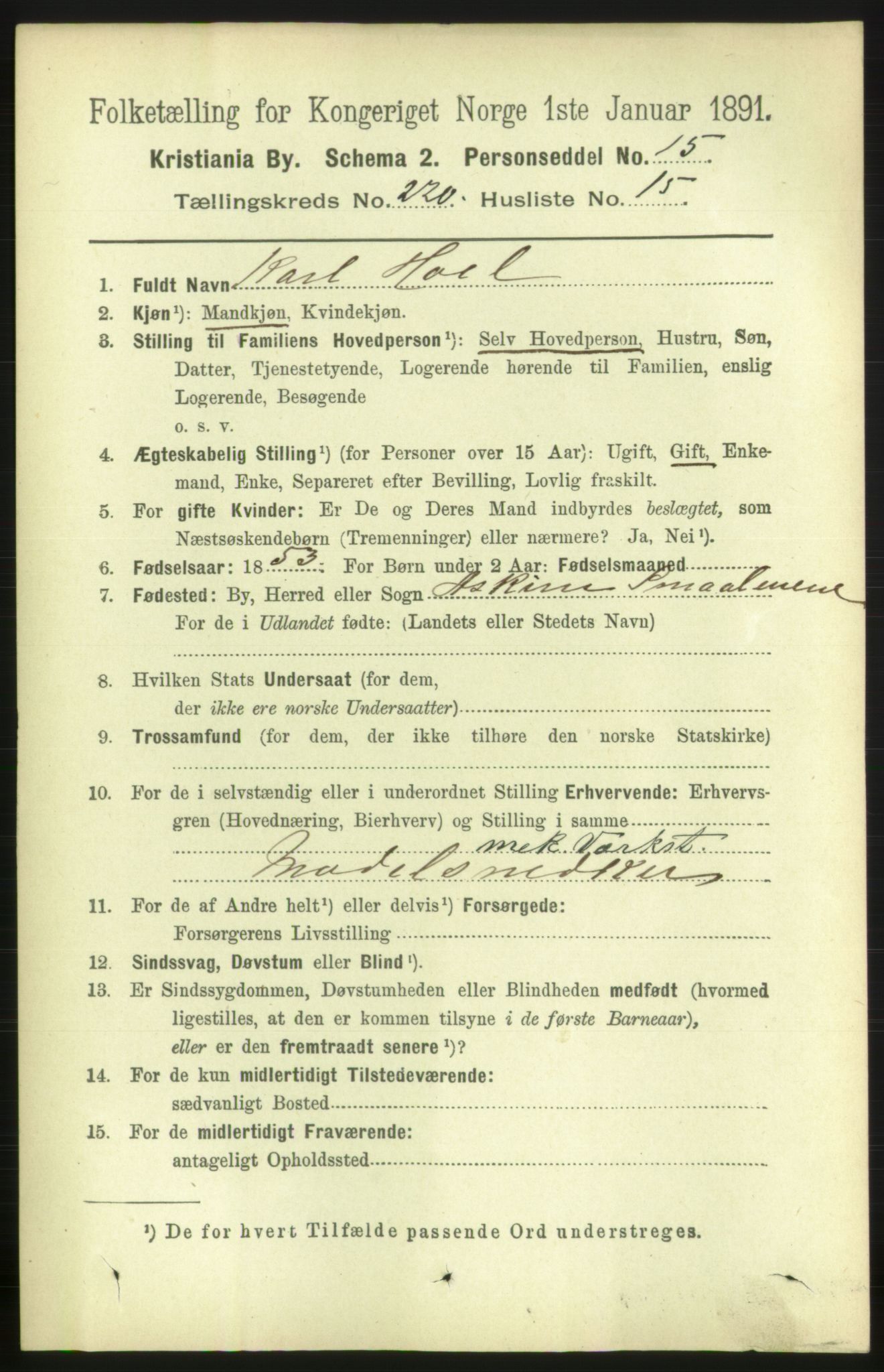 RA, 1891 census for 0301 Kristiania, 1891, p. 131413