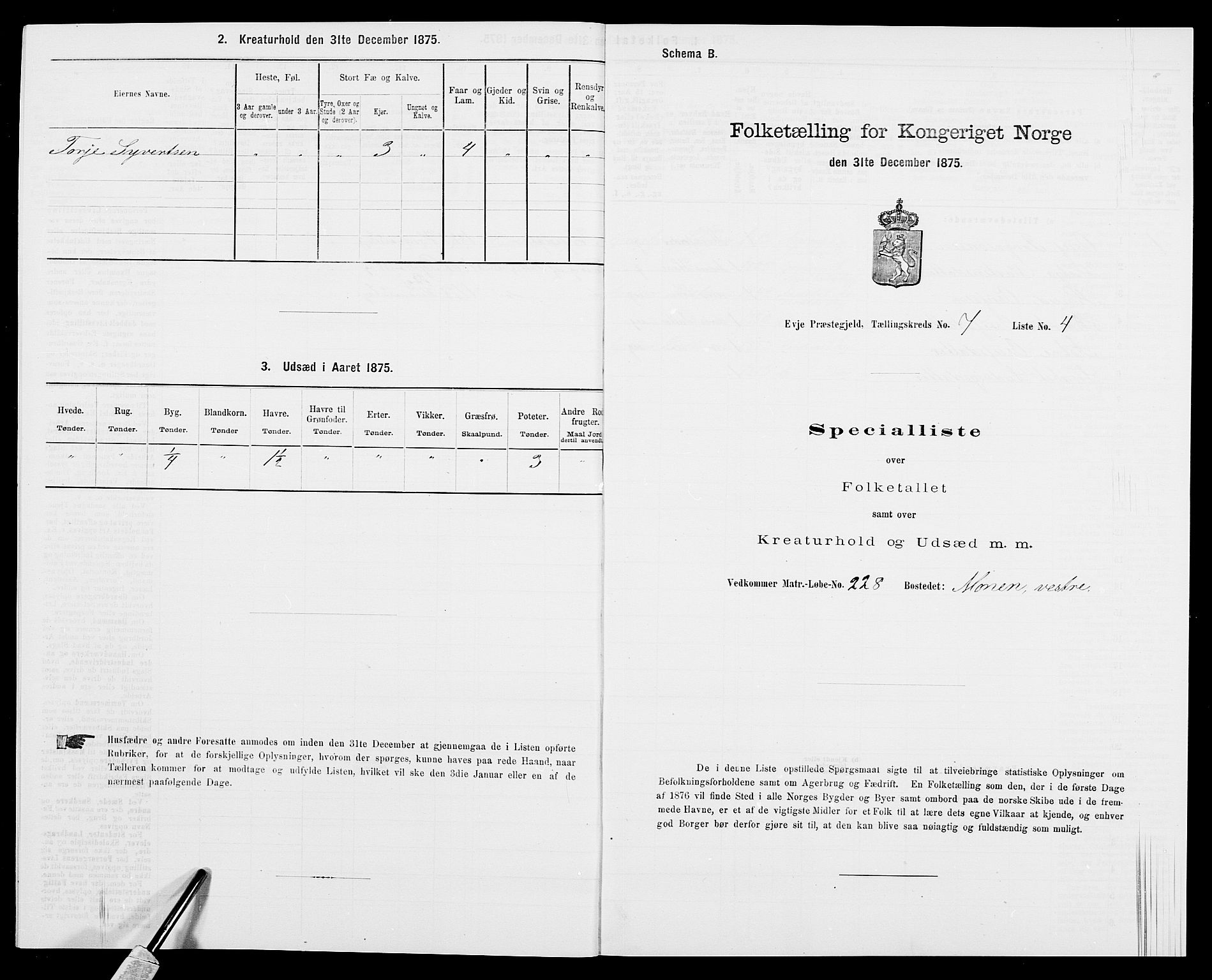 SAK, 1875 census for 0934P Evje, 1875, p. 592