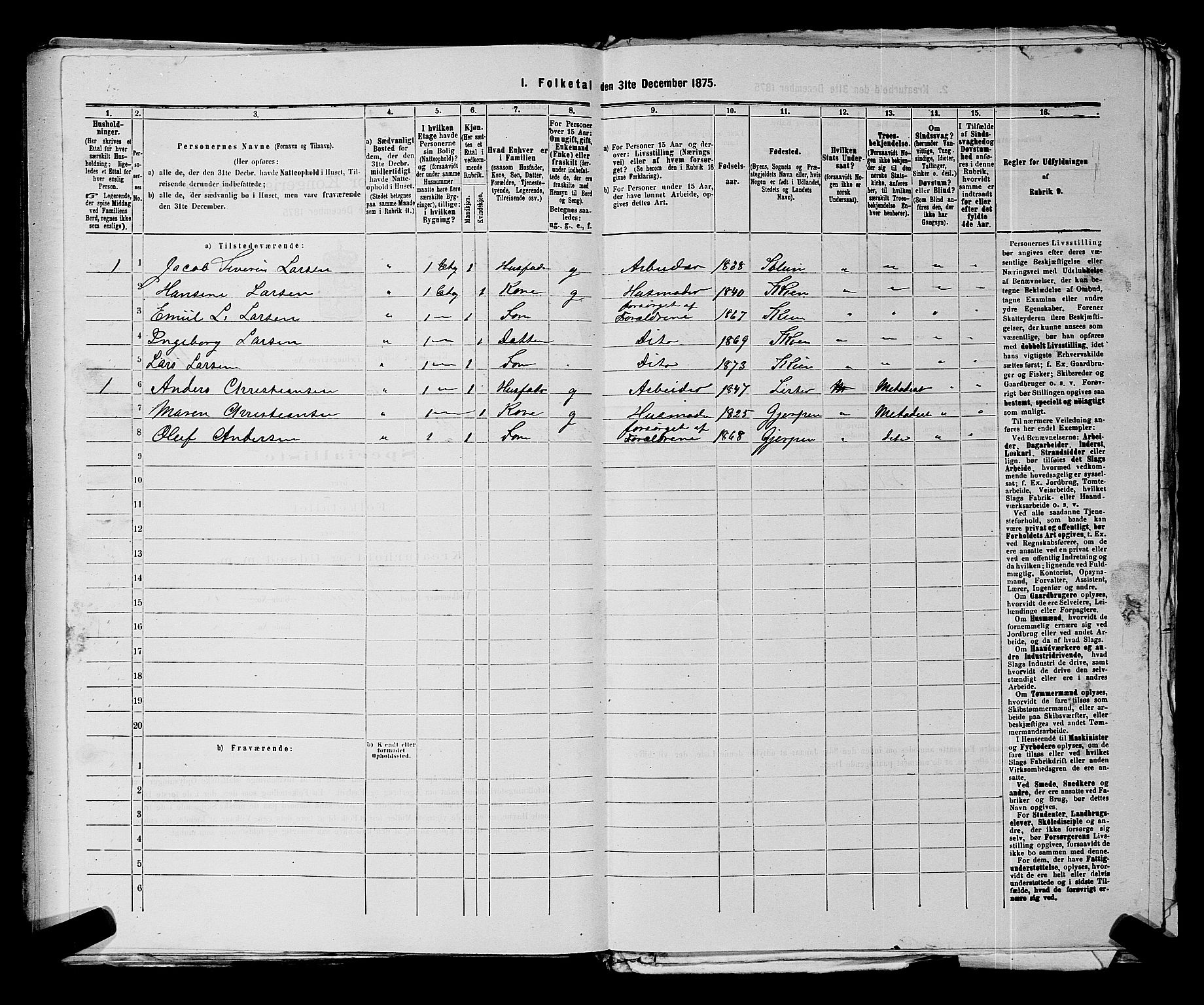 SAKO, 1875 census for 0806P Skien, 1875, p. 1332