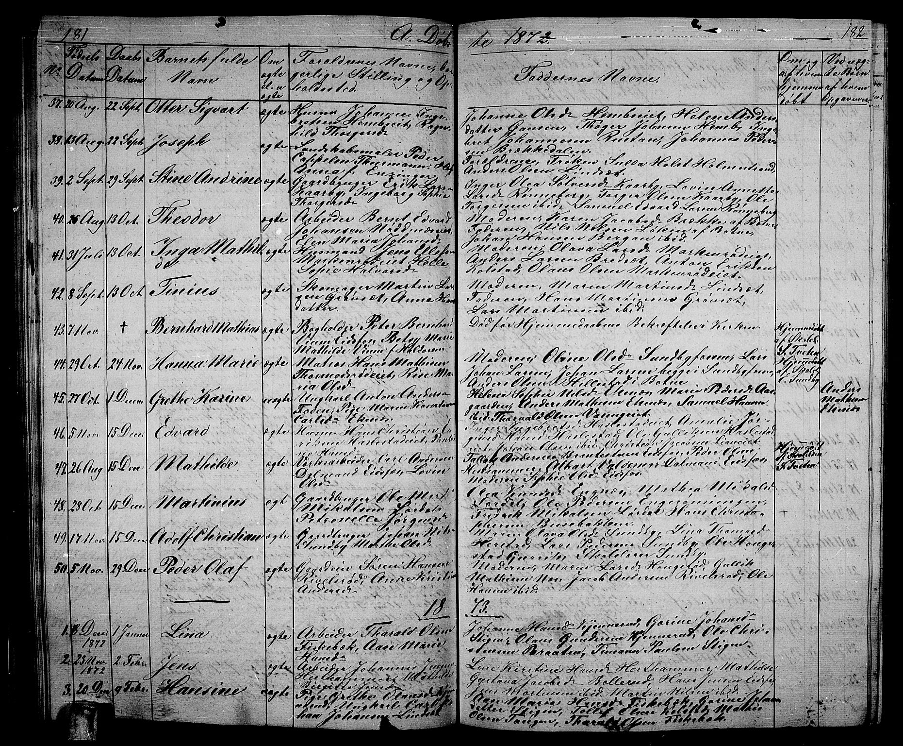 Hof kirkebøker, SAKO/A-64/G/Ga/L0002: Parish register (copy) no. I 2, 1859-1873, p. 181-182