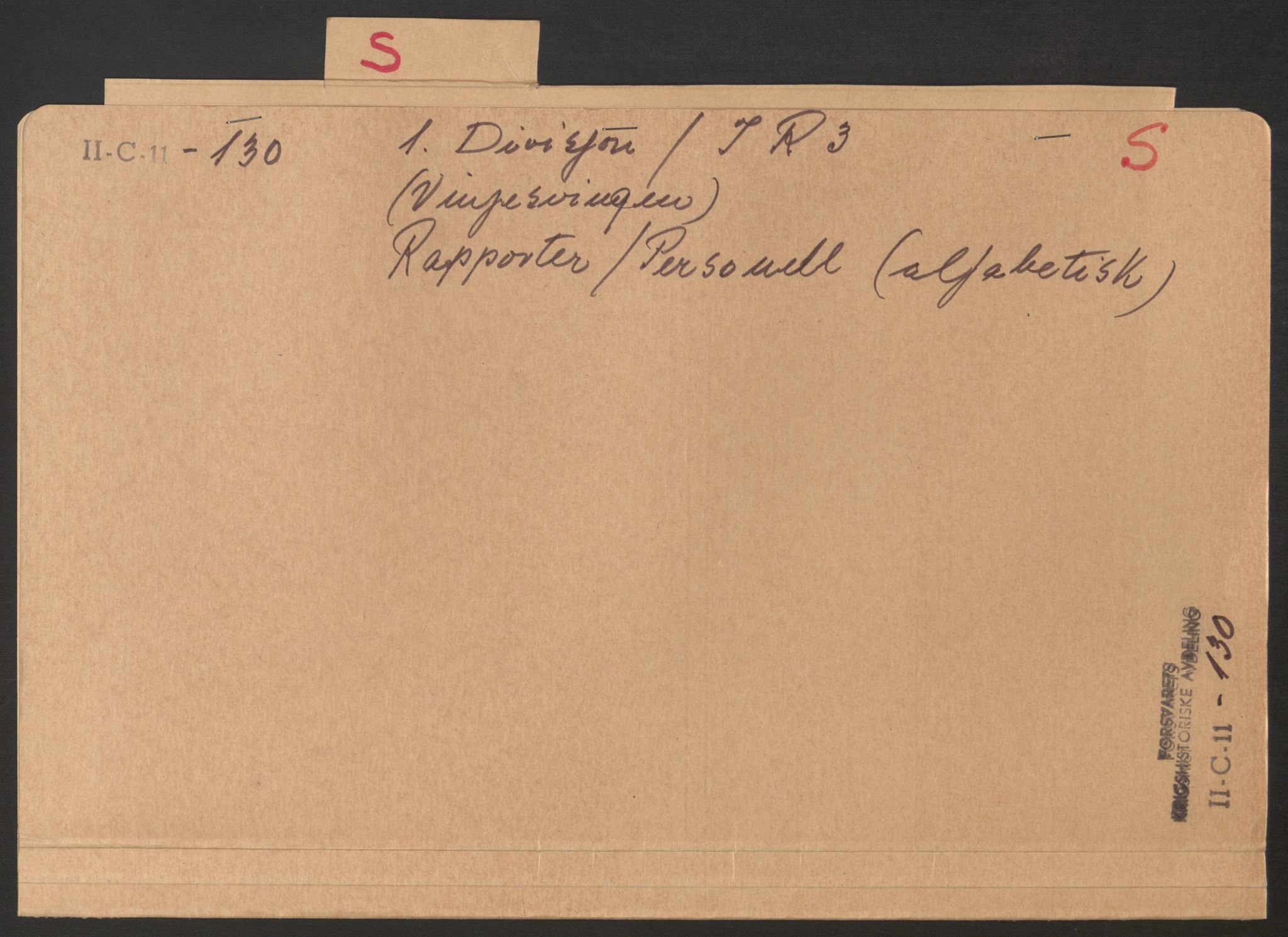 Forsvaret, Forsvarets krigshistoriske avdeling, RA/RAFA-2017/Y/Yb/L0055: II-C-11-130-136  -  1. Divisjon, 1940, p. 1