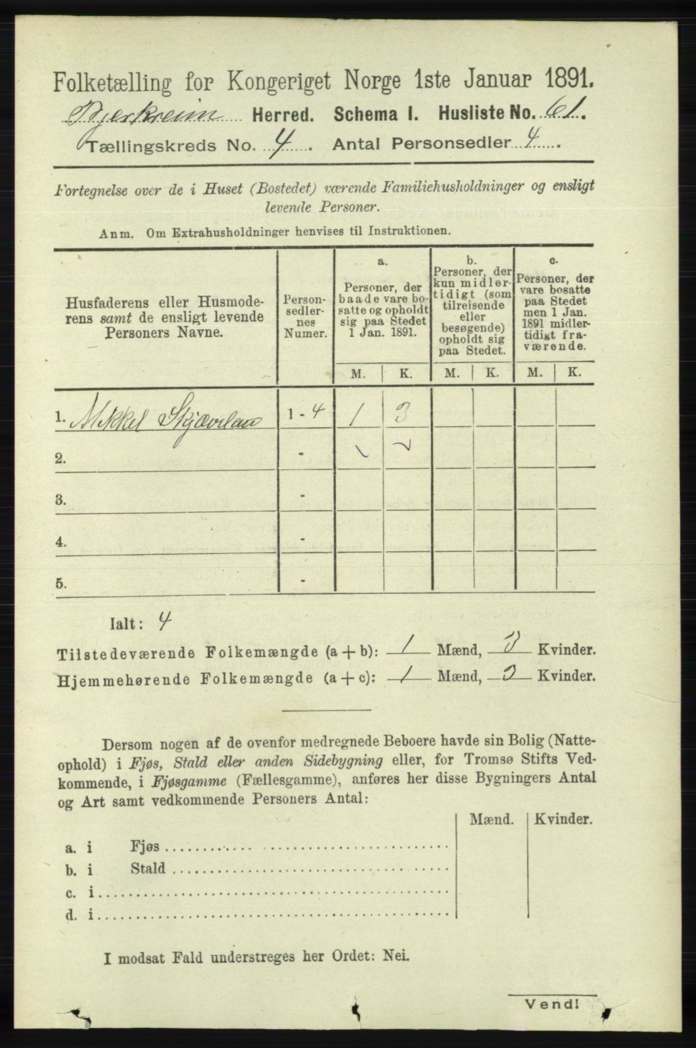 RA, 1891 census for 1114 Bjerkreim, 1891, p. 1222