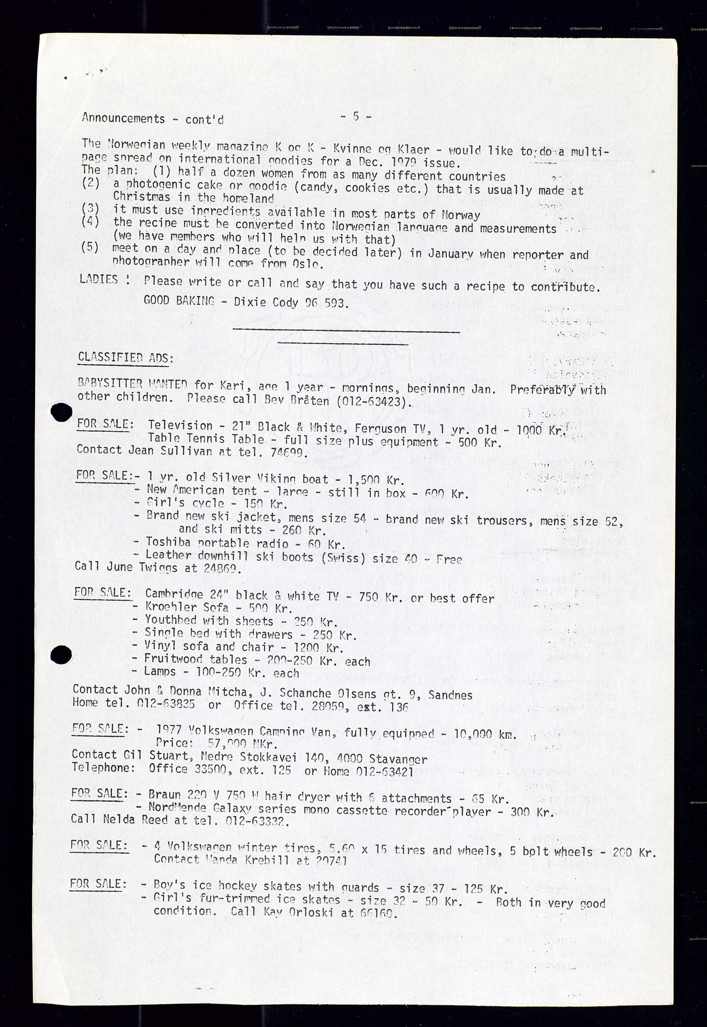 PA 1547 - Petroleum Wives Club, AV/SAST-A-101974/X/Xa/L0001: Newsletters (1971-1978)/radiointervjuer på kasett (1989-1992), 1970-1978