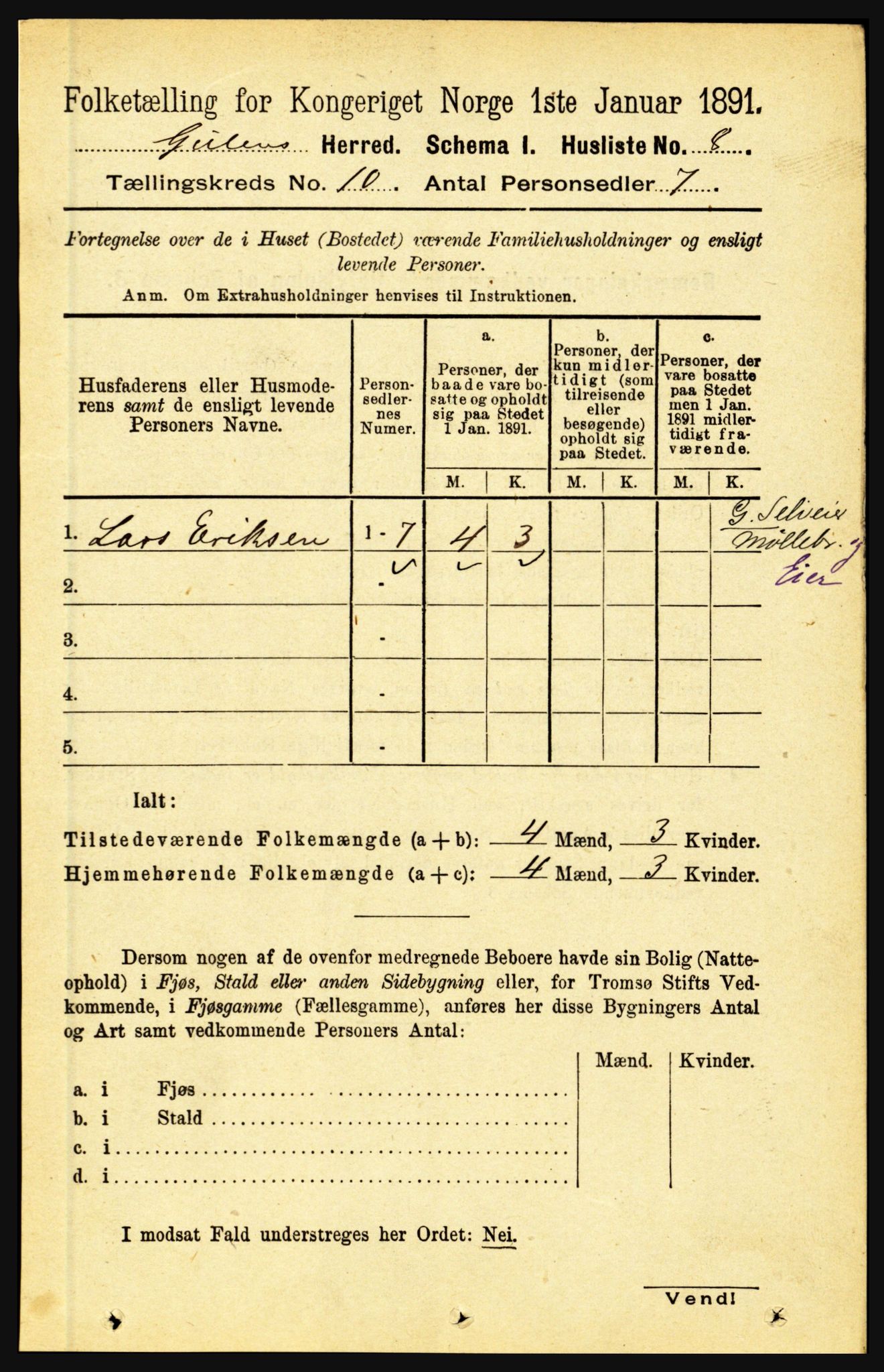 RA, 1891 census for 1411 Gulen, 1891, p. 3265