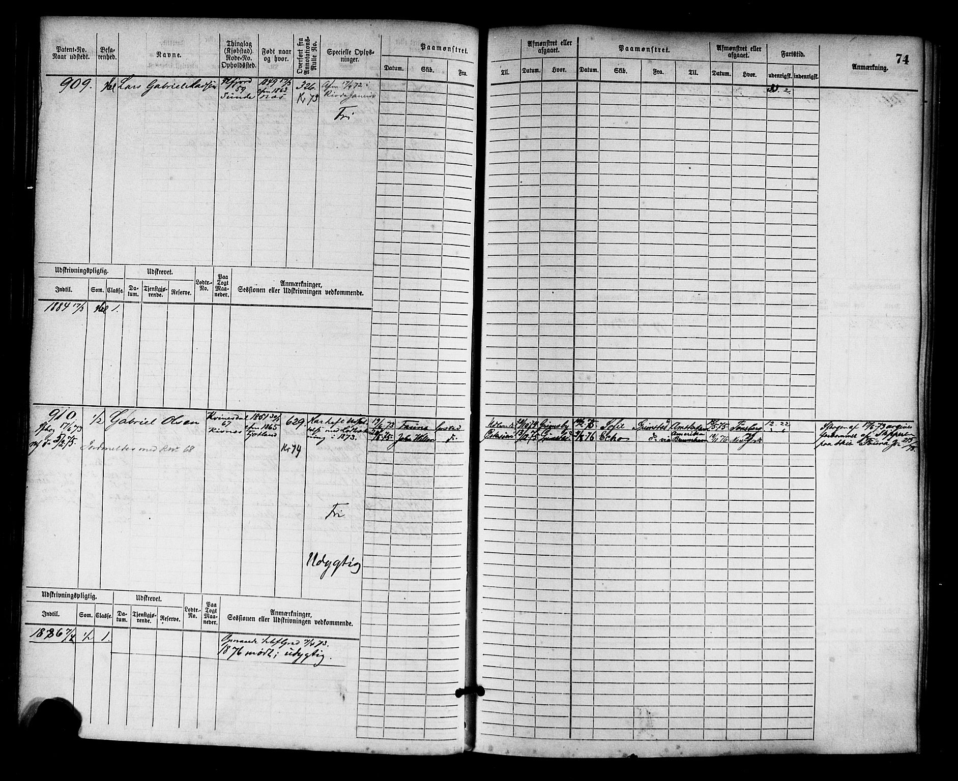 Flekkefjord mønstringskrets, SAK/2031-0018/F/Fb/L0002: Hovedrulle nr 765-1514, N-5, 1868-1900, p. 75