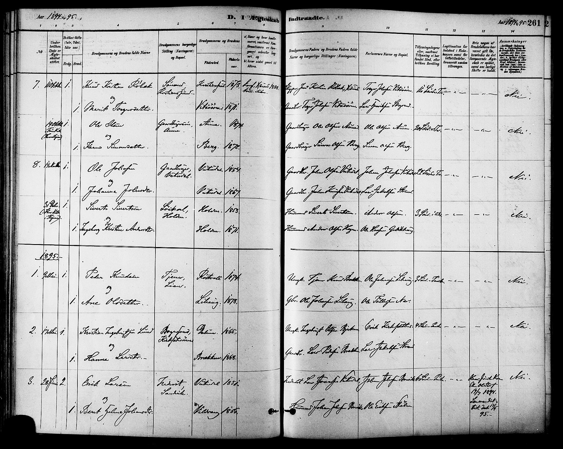 Ministerialprotokoller, klokkerbøker og fødselsregistre - Sør-Trøndelag, SAT/A-1456/630/L0496: Parish register (official) no. 630A09, 1879-1895, p. 261