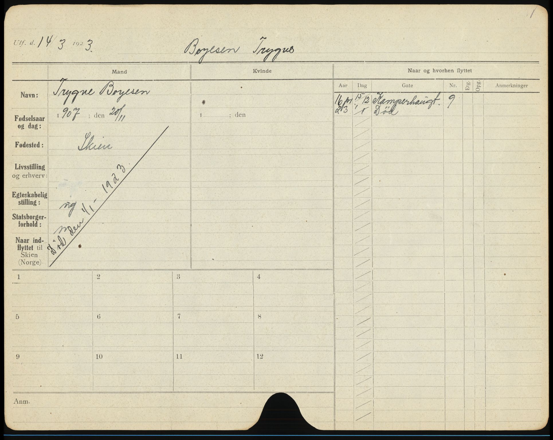 Skien folkeregister, AV/SAKO-A-425/H/Ha/L0001: Døde, 1916-1929, p. 1073