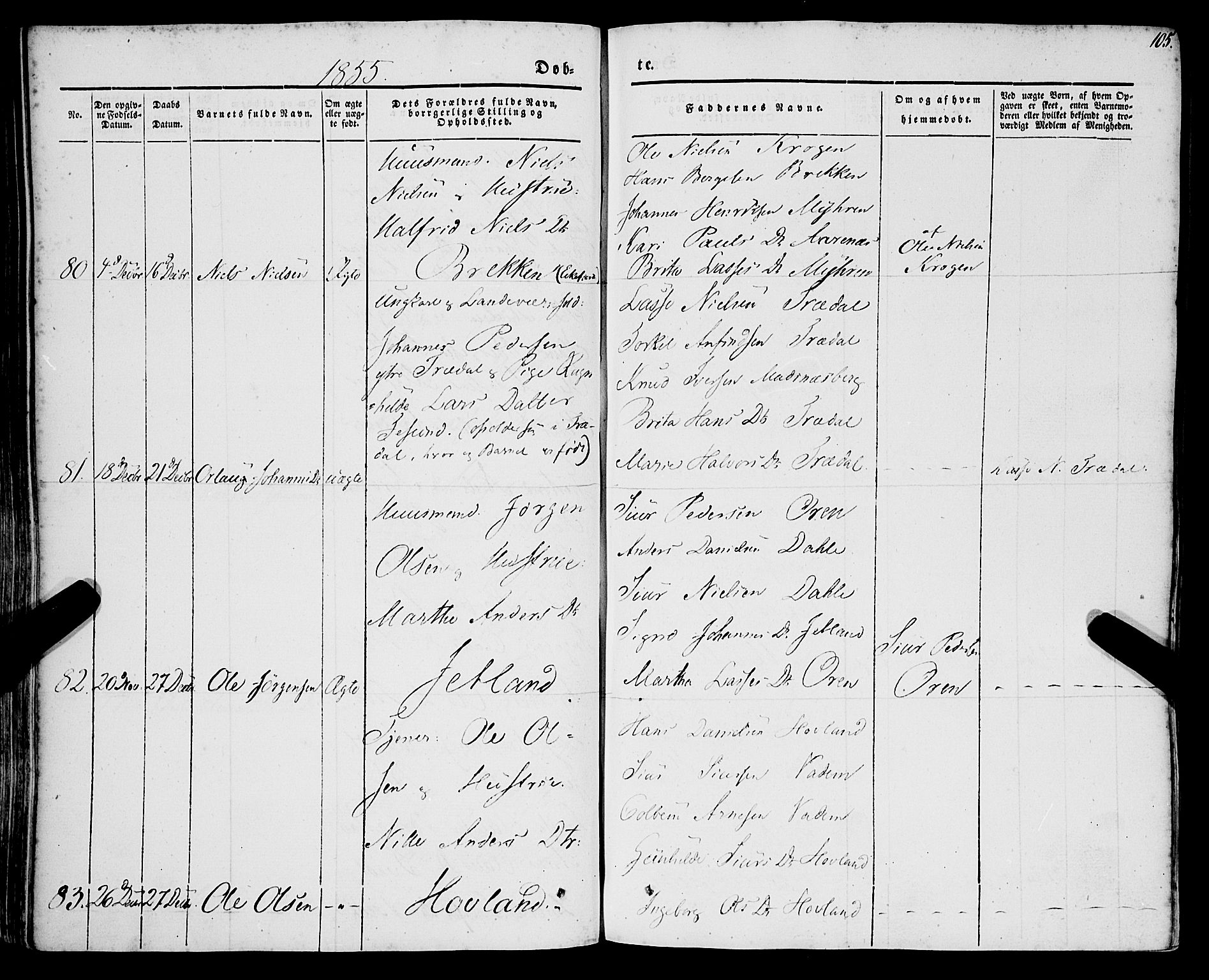 Lavik sokneprestembete, AV/SAB-A-80901: Parish register (official) no. A 3, 1843-1863, p. 105