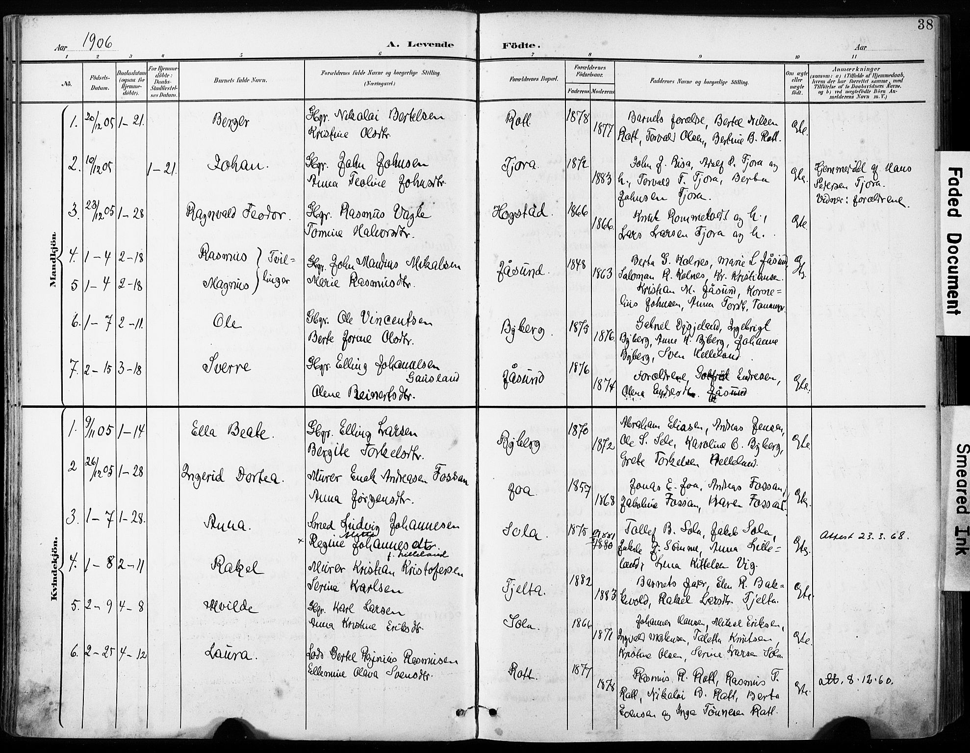 Håland sokneprestkontor, SAST/A-101802/001/30BA/L0013: Parish register (official) no. A 12, 1901-1913, p. 38