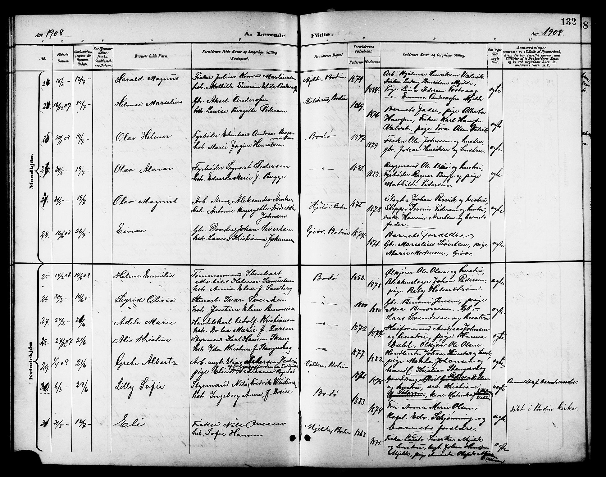 Ministerialprotokoller, klokkerbøker og fødselsregistre - Nordland, SAT/A-1459/801/L0033: Parish register (copy) no. 801C08, 1898-1910, p. 132