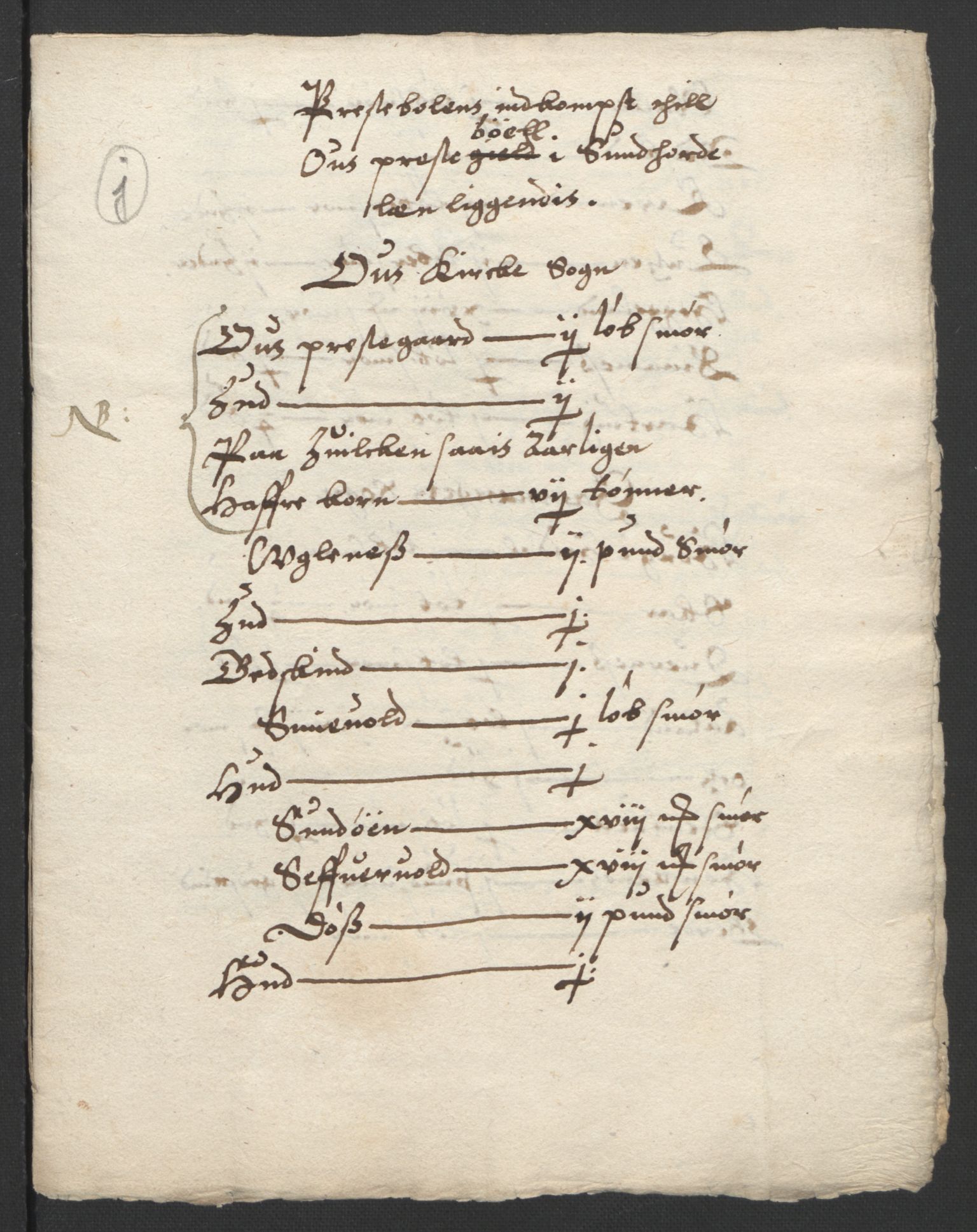 Stattholderembetet 1572-1771, AV/RA-EA-2870/Ek/L0015/0001: Jordebøker til utlikning av rosstjeneste 1624-1626: / Kirke- og prestebolsinntekter i Bergen bispedømme, 1624-1626, p. 334