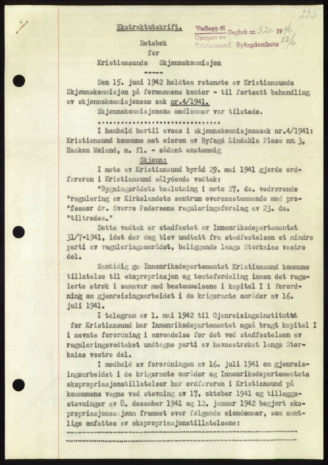 Kristiansund byfogd, AV/SAT-A-4587/A/27: Mortgage book no. 40, 1946-1946, Diary no: : 520/1946