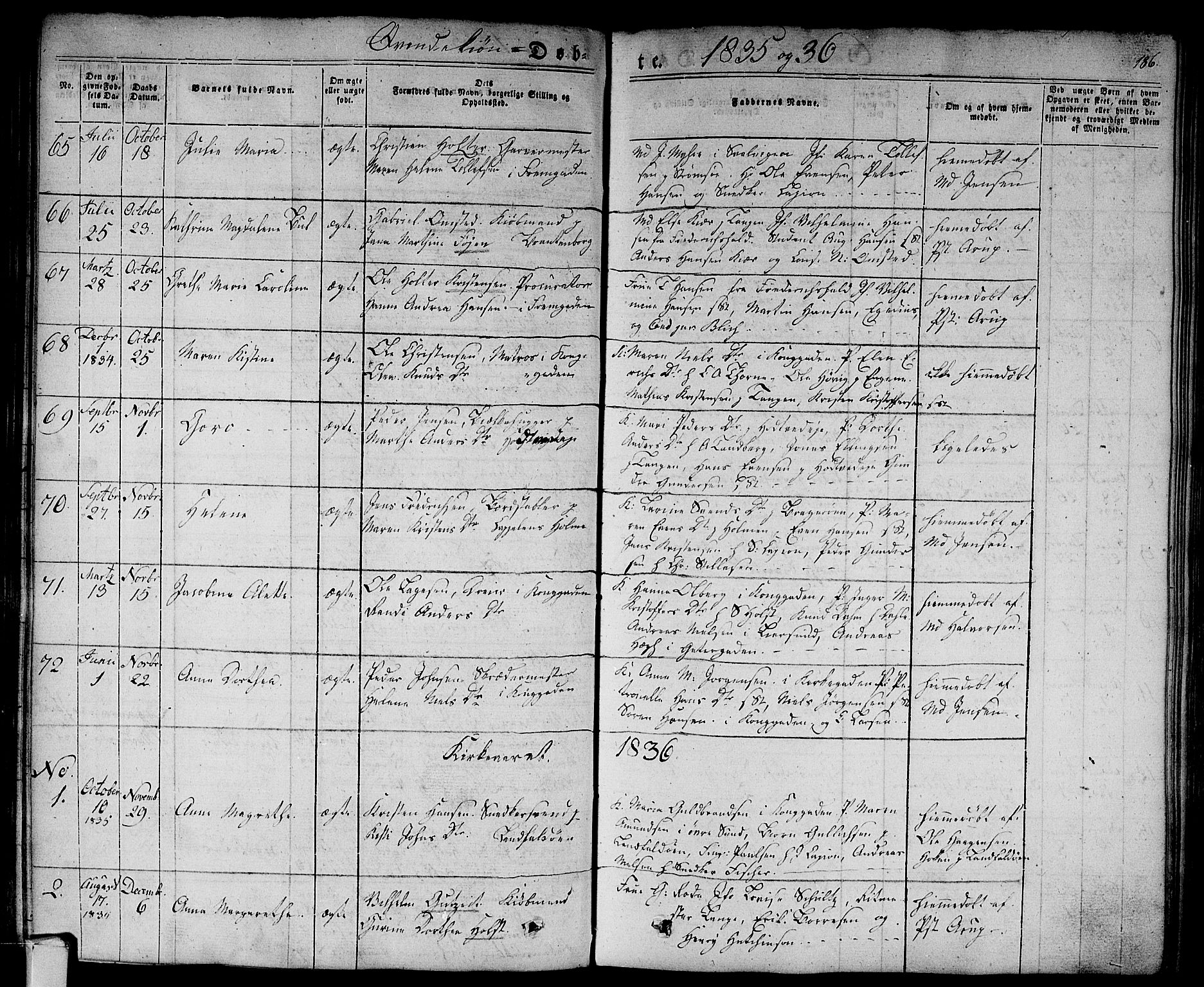 Bragernes kirkebøker, SAKO/A-6/F/Fb/L0001: Parish register (official) no. II 1, 1830-1847, p. 186