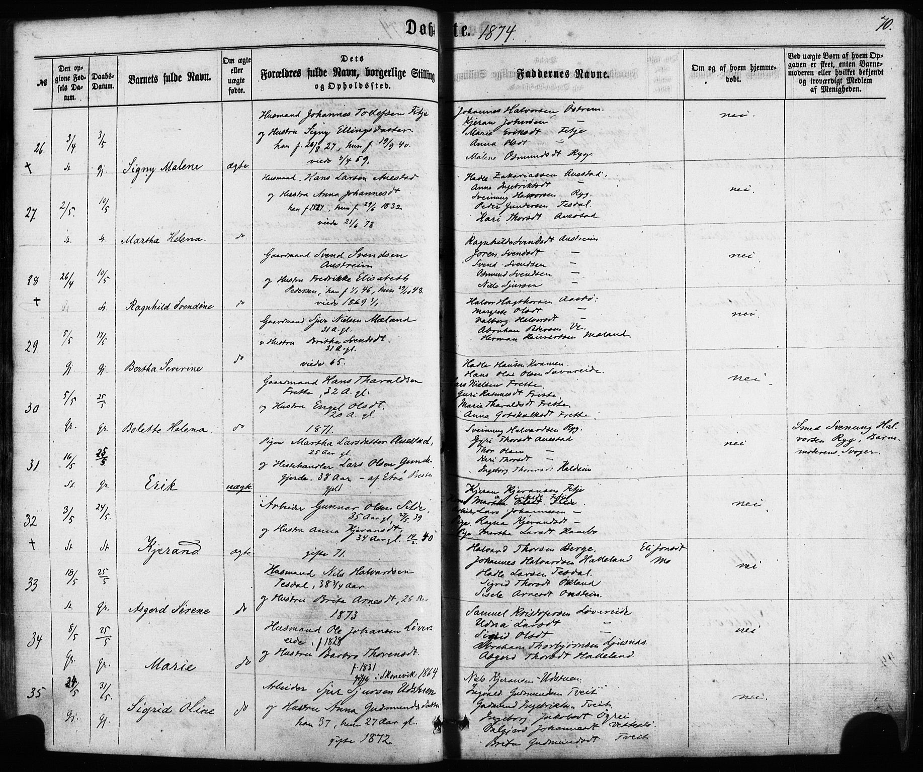 Etne sokneprestembete, AV/SAB-A-75001/H/Haa: Parish register (official) no. A 9, 1862-1878, p. 70