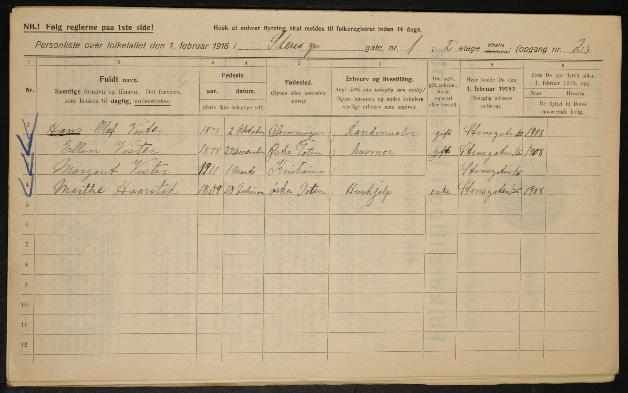 OBA, Municipal Census 1916 for Kristiania, 1916, p. 104449