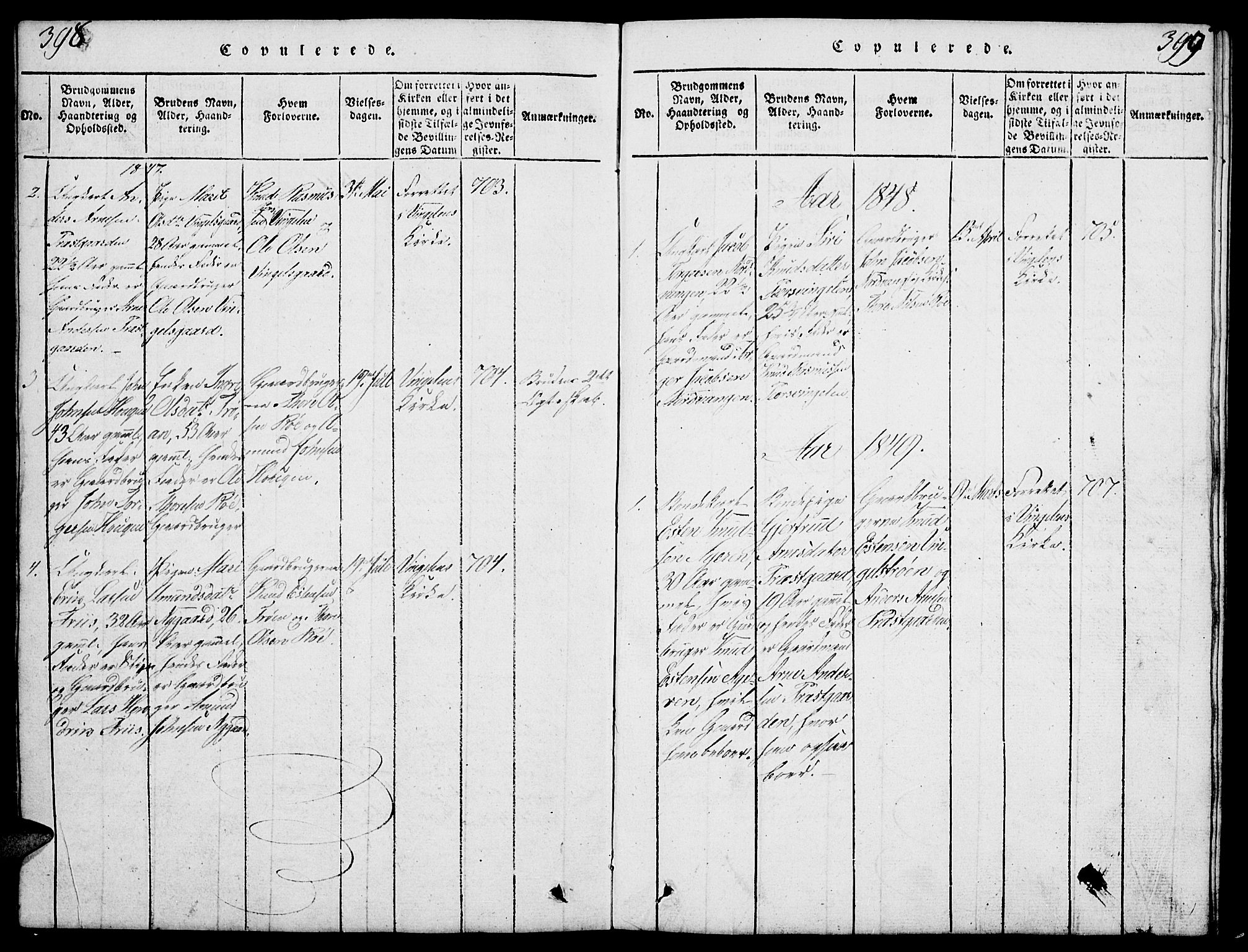 Tolga prestekontor, SAH/PREST-062/L/L0003: Parish register (copy) no. 3, 1815-1862, p. 398-399