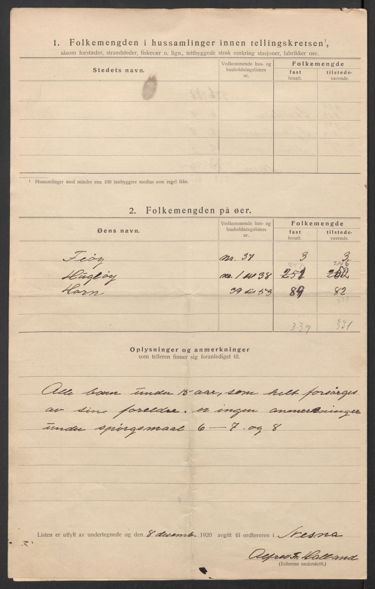 SAT, 1920 census for Nesna, 1920, p. 15