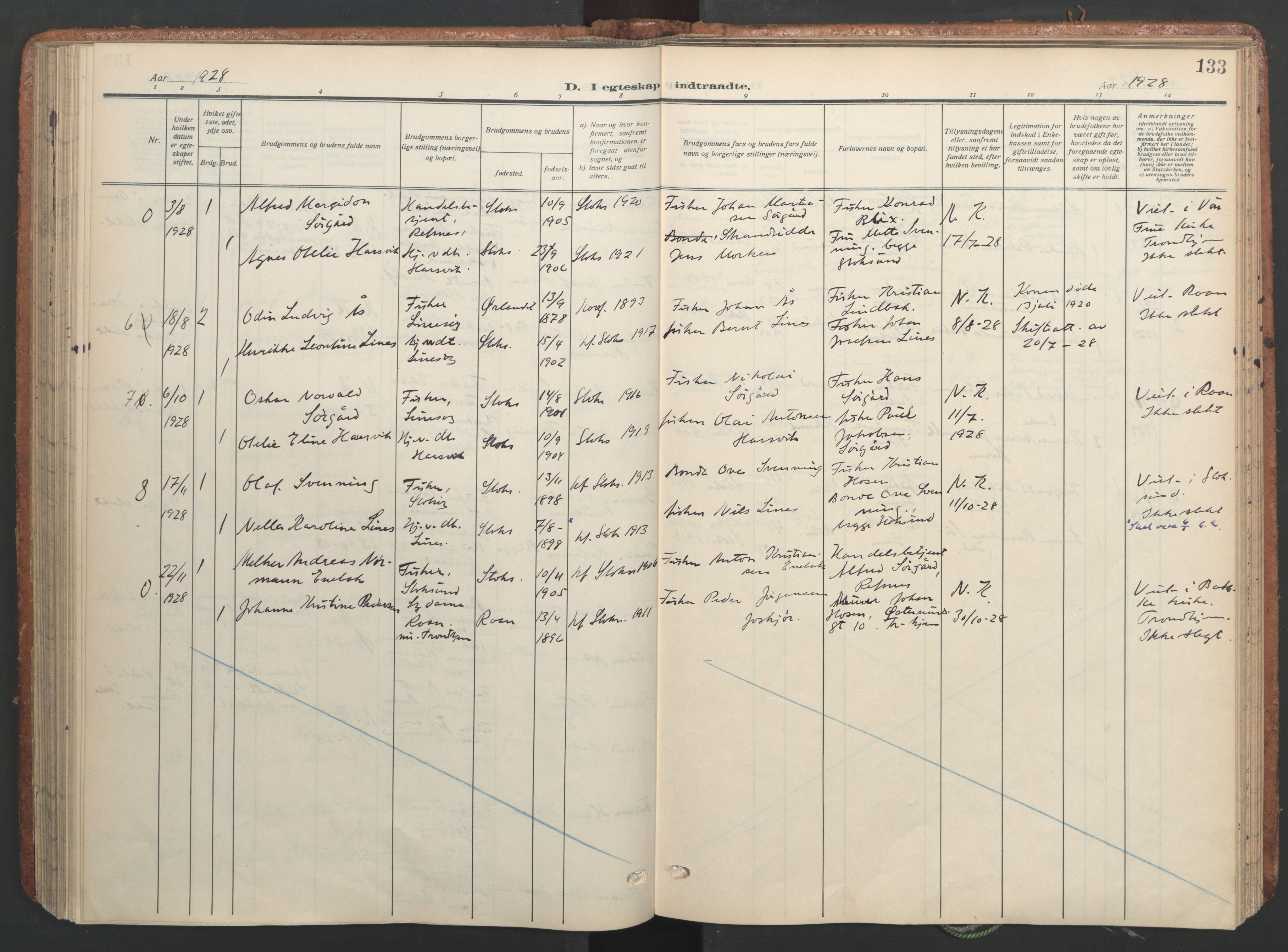 Ministerialprotokoller, klokkerbøker og fødselsregistre - Sør-Trøndelag, SAT/A-1456/656/L0694: Parish register (official) no. 656A03, 1914-1931, p. 133