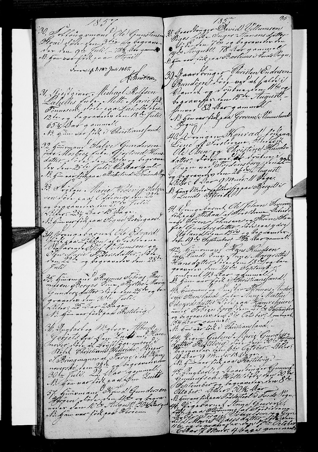 Oddernes sokneprestkontor, AV/SAK-1111-0033/F/Fb/Fba/L0005: Parish register (copy) no. B 5, 1846-1859, p. 35