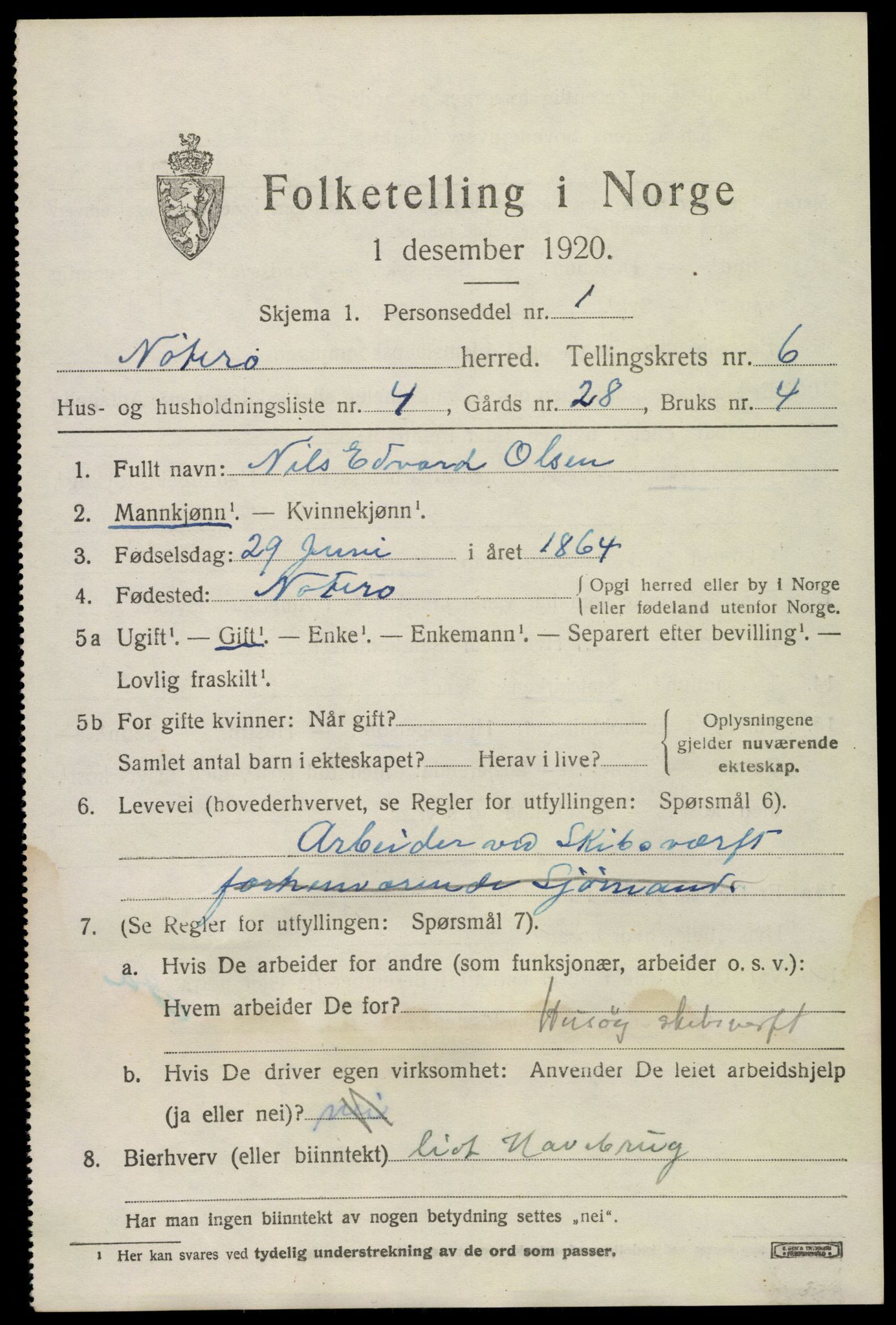 SAKO, 1920 census for Nøtterøy, 1920, p. 8465