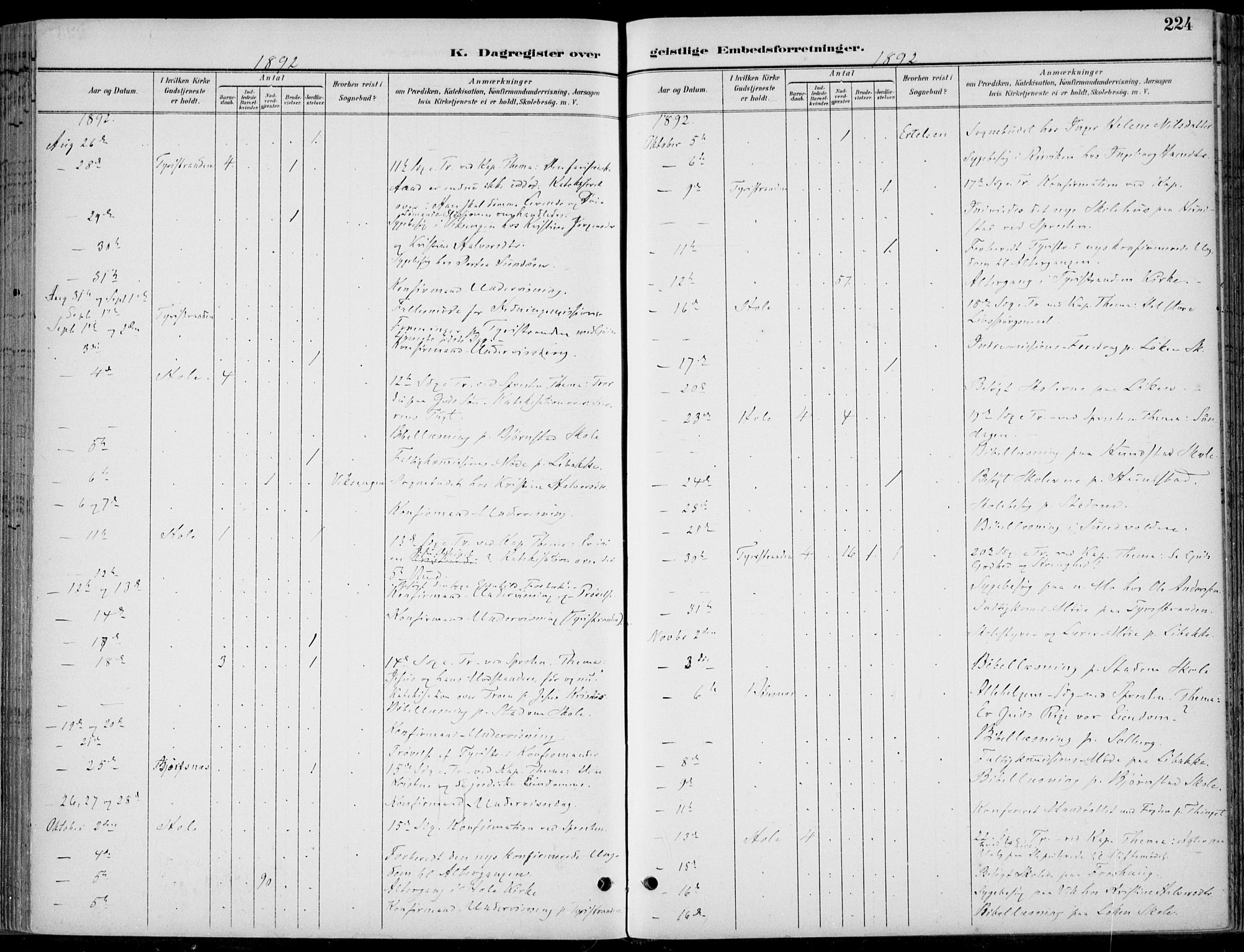 Hole kirkebøker, SAKO/A-228/F/Fa/L0009: Parish register (official) no. I 9, 1892-1907, p. 224