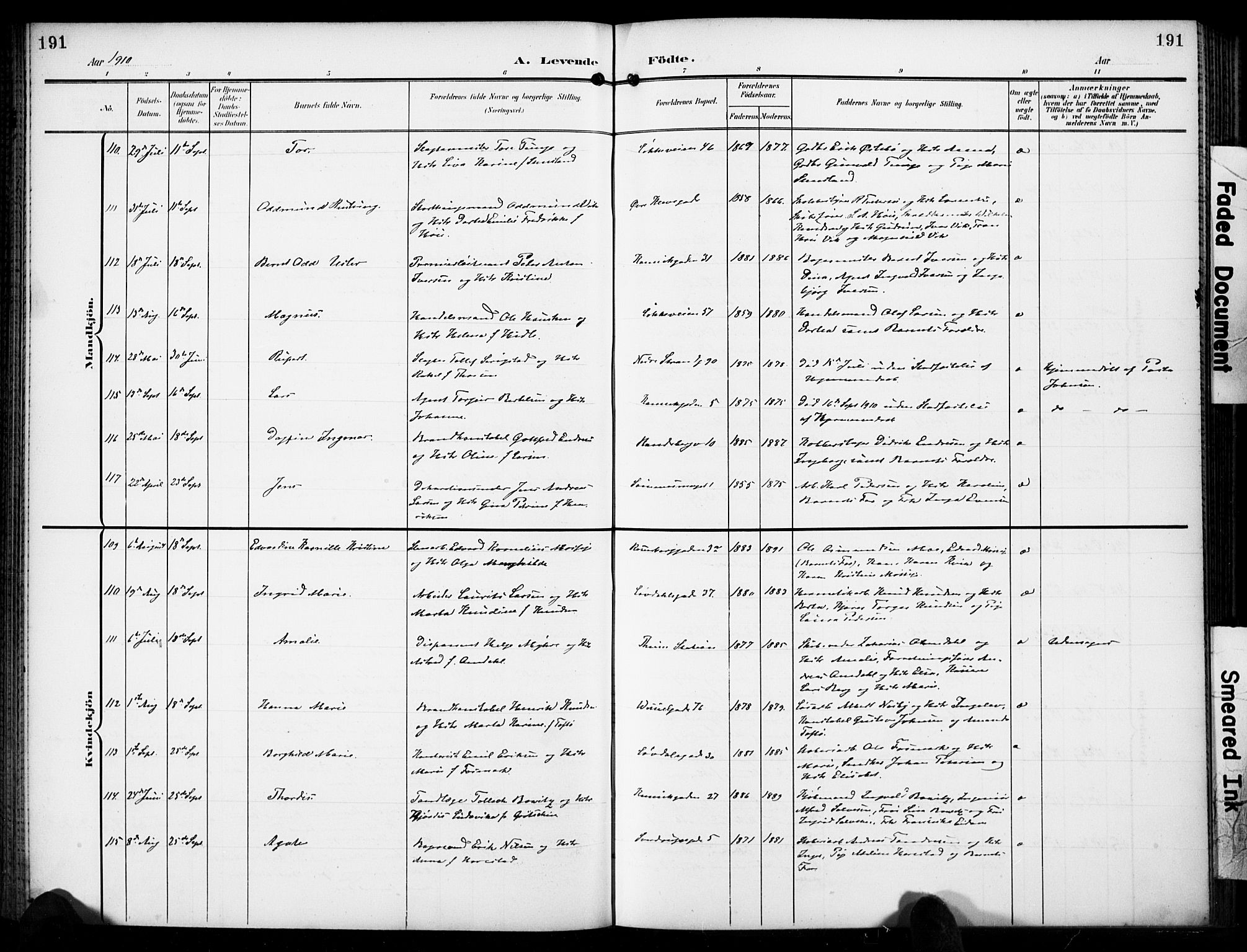 Domkirken sokneprestkontor, SAST/A-101812/001/30/30BB/L0018: Parish register (copy) no. B 18, 1903-1915, p. 191