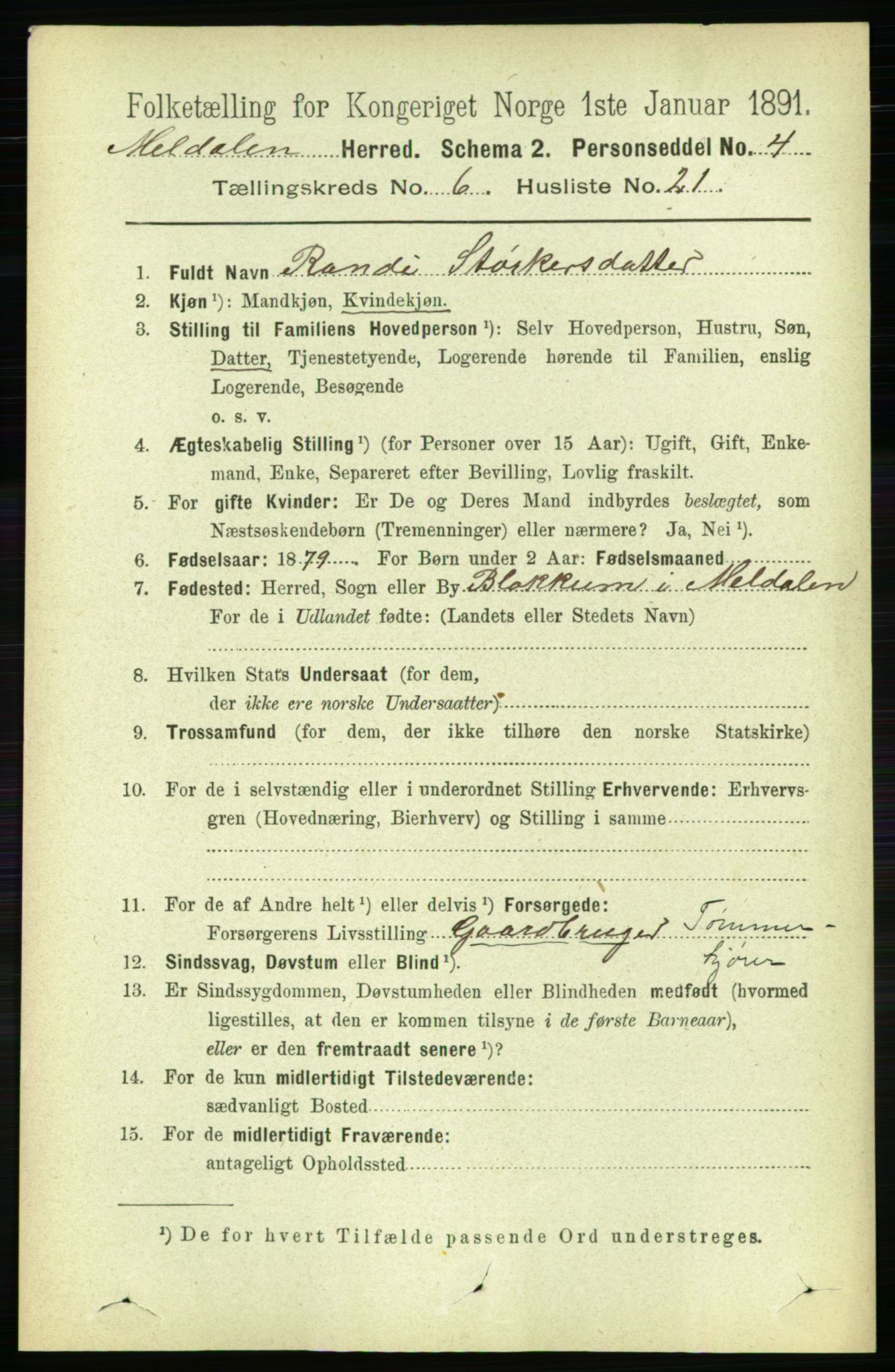 RA, 1891 census for 1636 Meldal, 1891, p. 3001