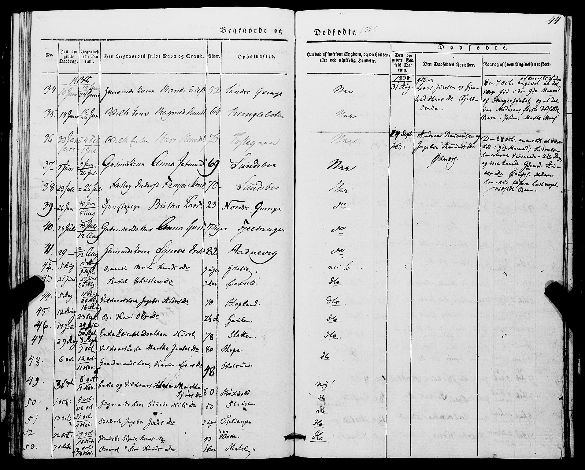 Lindås Sokneprestembete, SAB/A-76701/H/Haa: Parish register (official) no. A 14, 1835-1847, p. 44