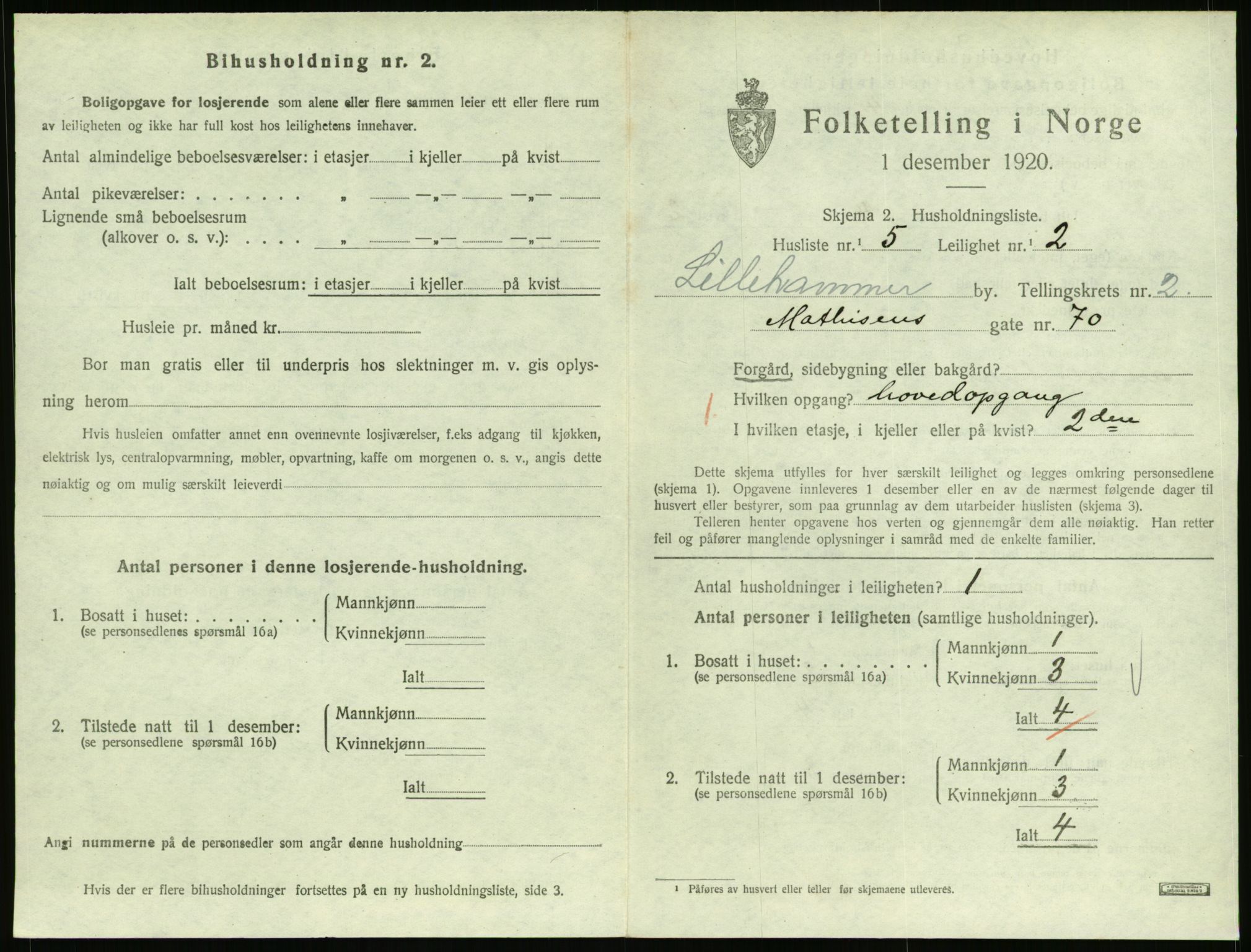 SAH, 1920 census for Lillehammer, 1920, p. 1534