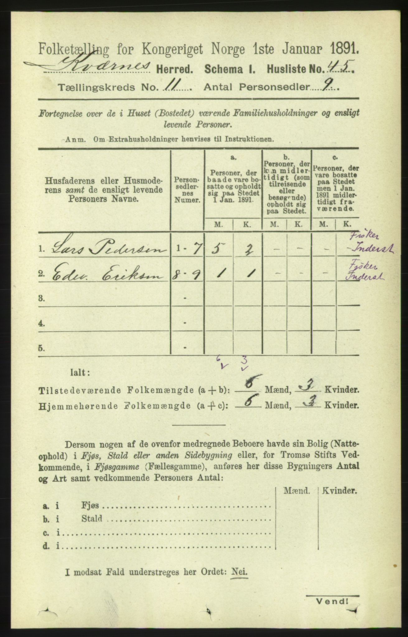 RA, 1891 census for 1553 Kvernes, 1891, p. 4799