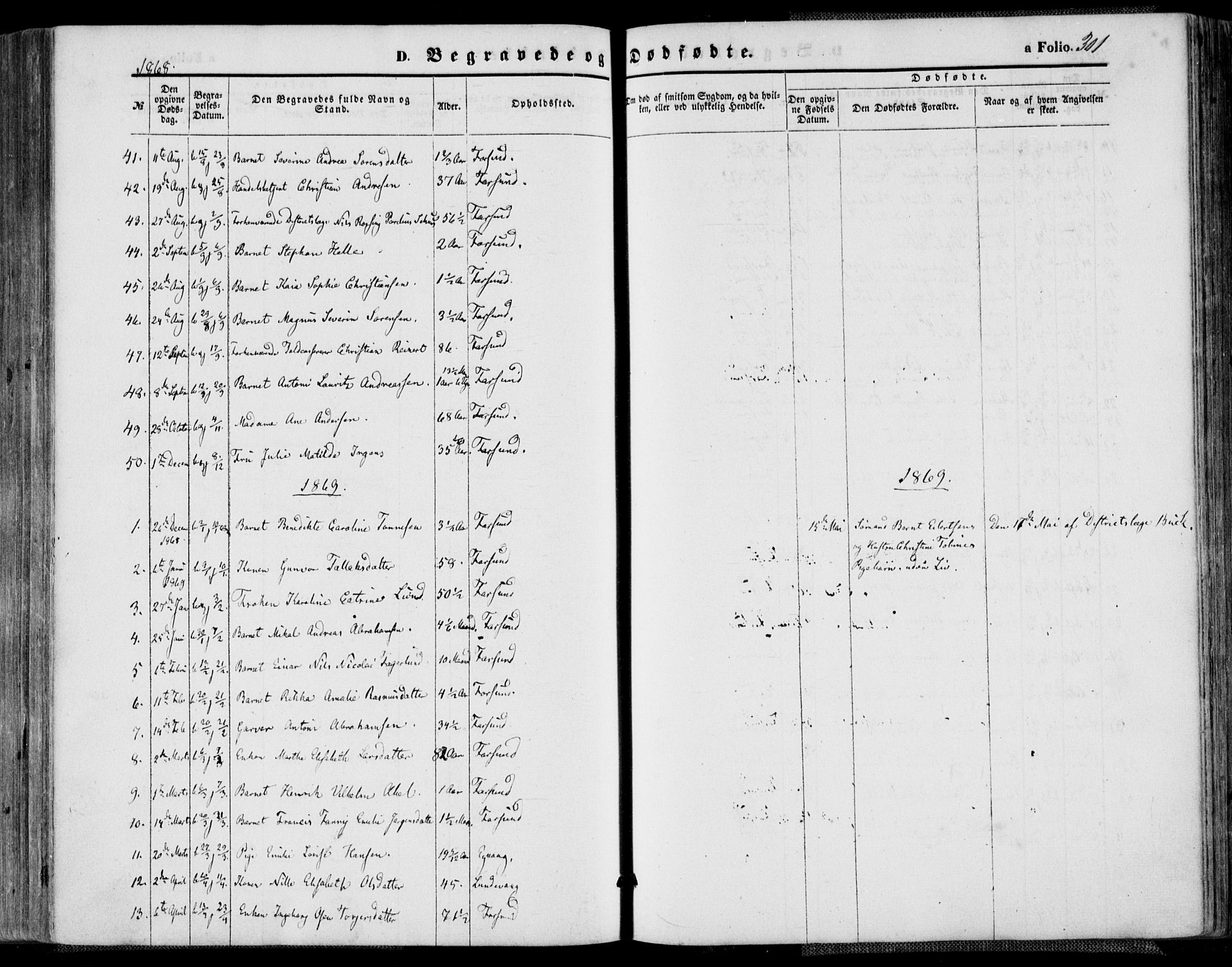 Farsund sokneprestkontor, AV/SAK-1111-0009/F/Fa/L0005: Parish register (official) no. A 5, 1863-1886, p. 301