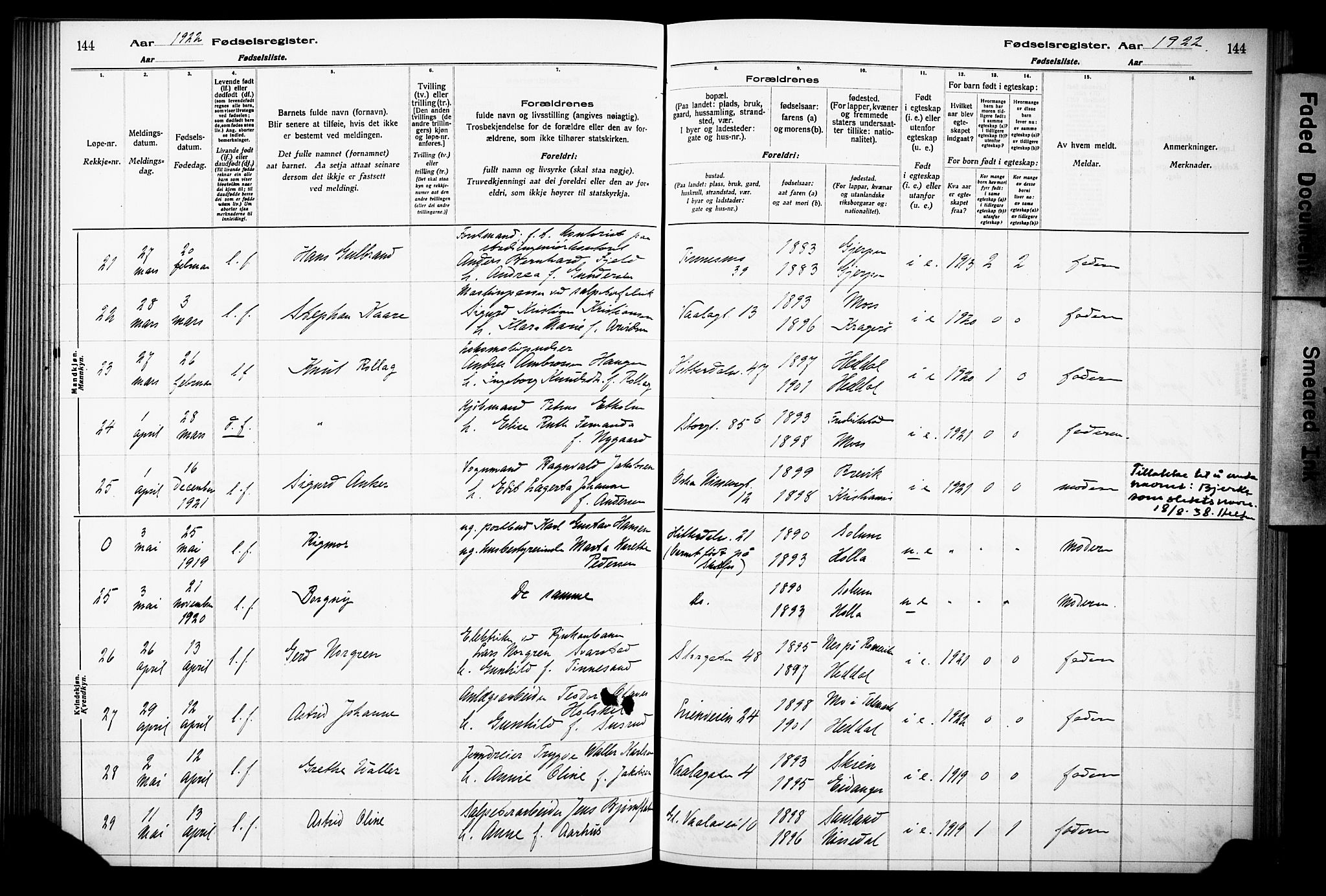 Notodden kirkebøker, AV/SAKO-A-290/J/Ja/L0001: Birth register no. 1, 1916-1924, p. 144